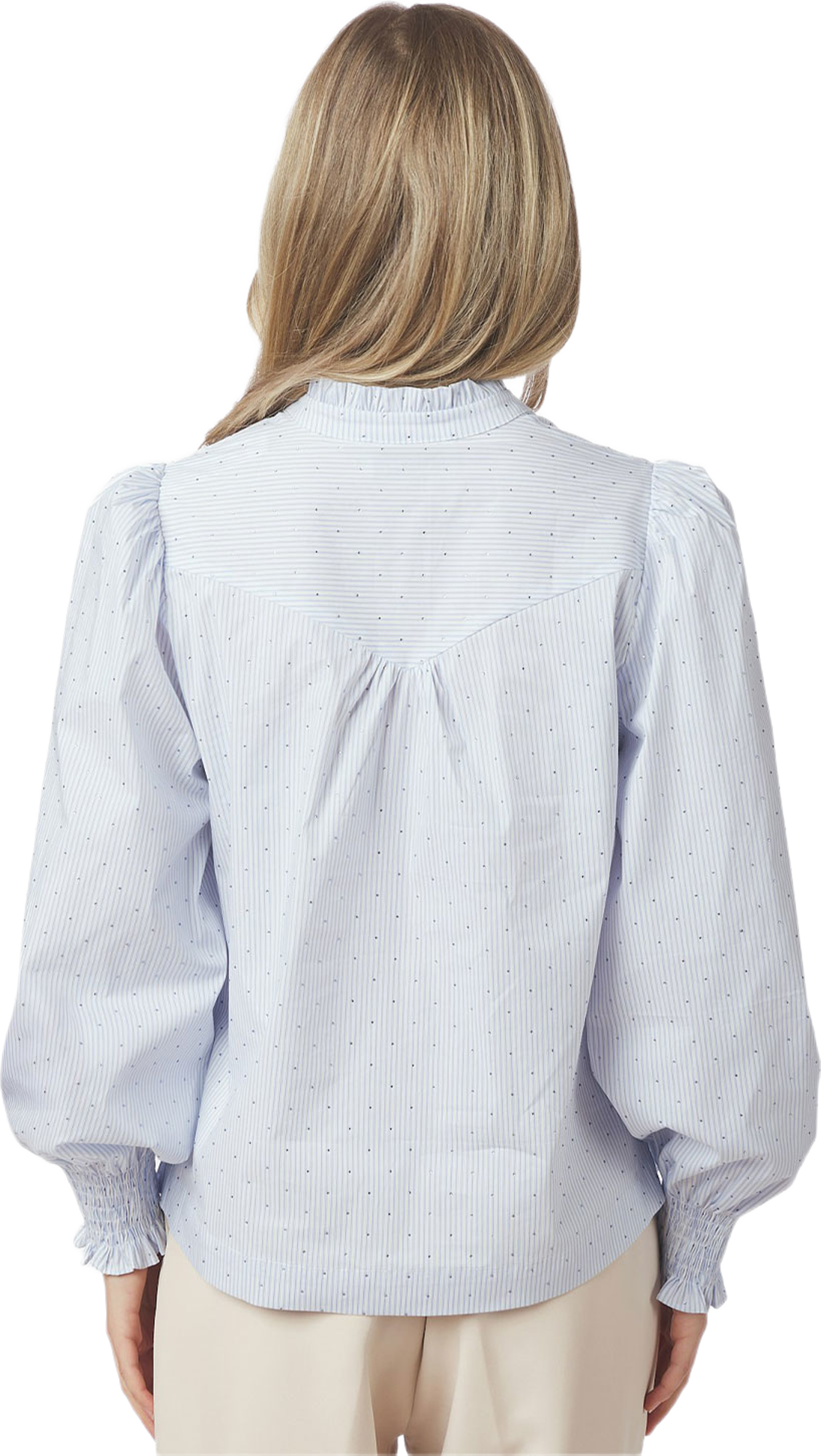 Astrida Stripe Stone Blouse, från Neo Noir, i färgen Light Blue. Klicka för att öppna bilden i stort format