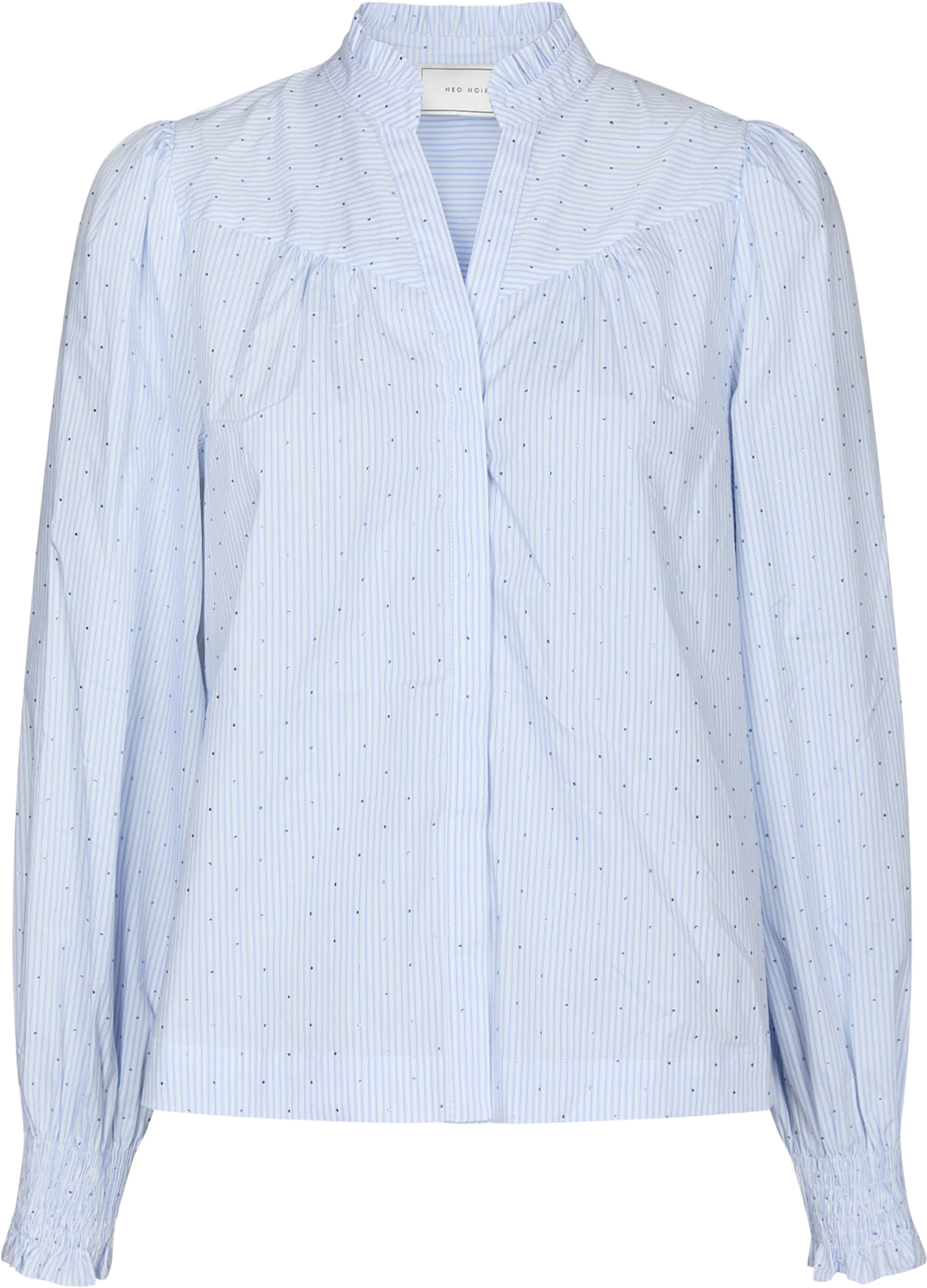 Astrida Stripe Stone Blouse, från Neo Noir, i färgen Light Blue. Klicka för att öppna bilden i stort format