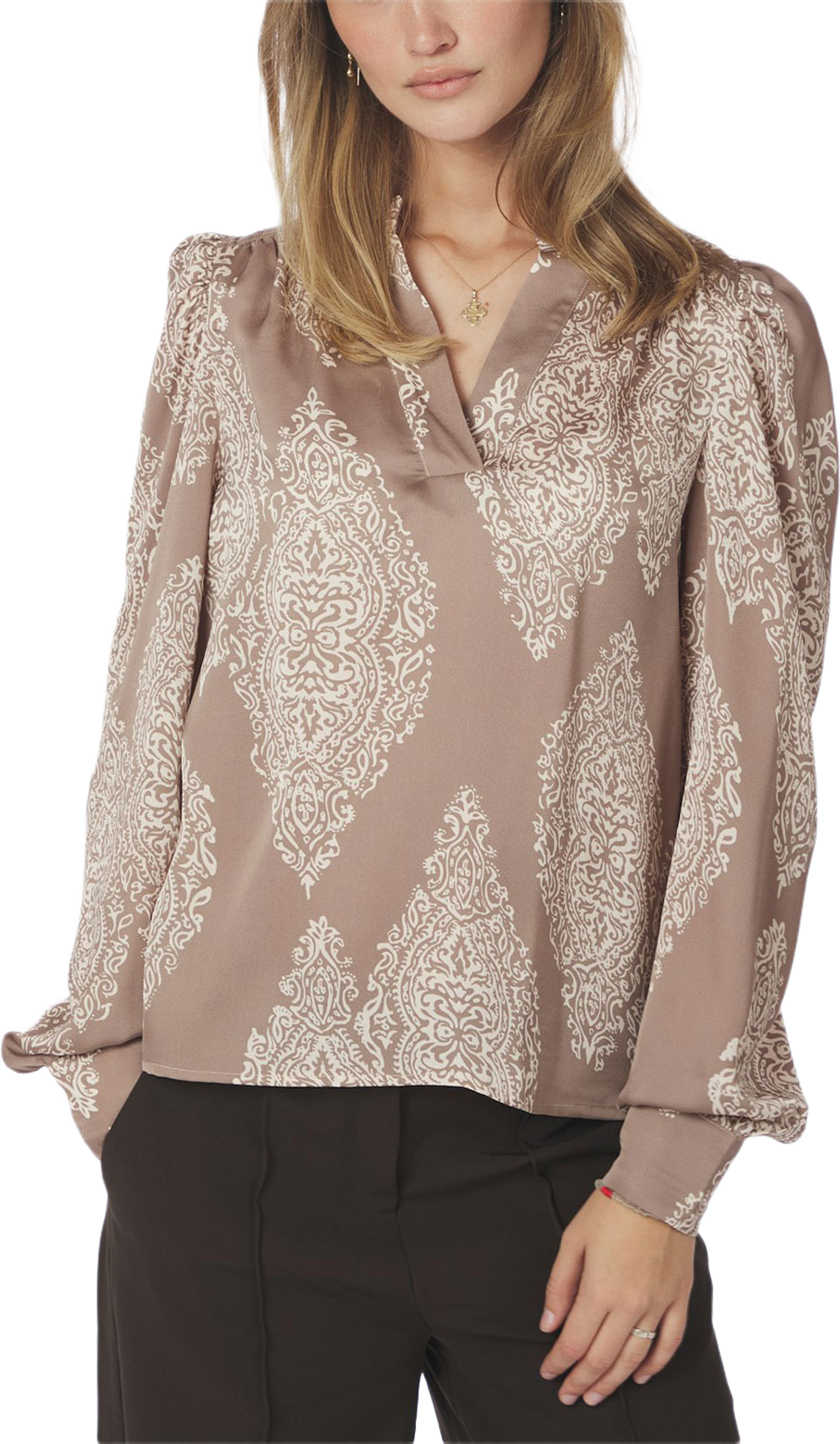 Rosslyn Paisley Drop Blouse, från Neo Noir, i färgen Dark Taupe. Klicka för att öppna bilden i stort format