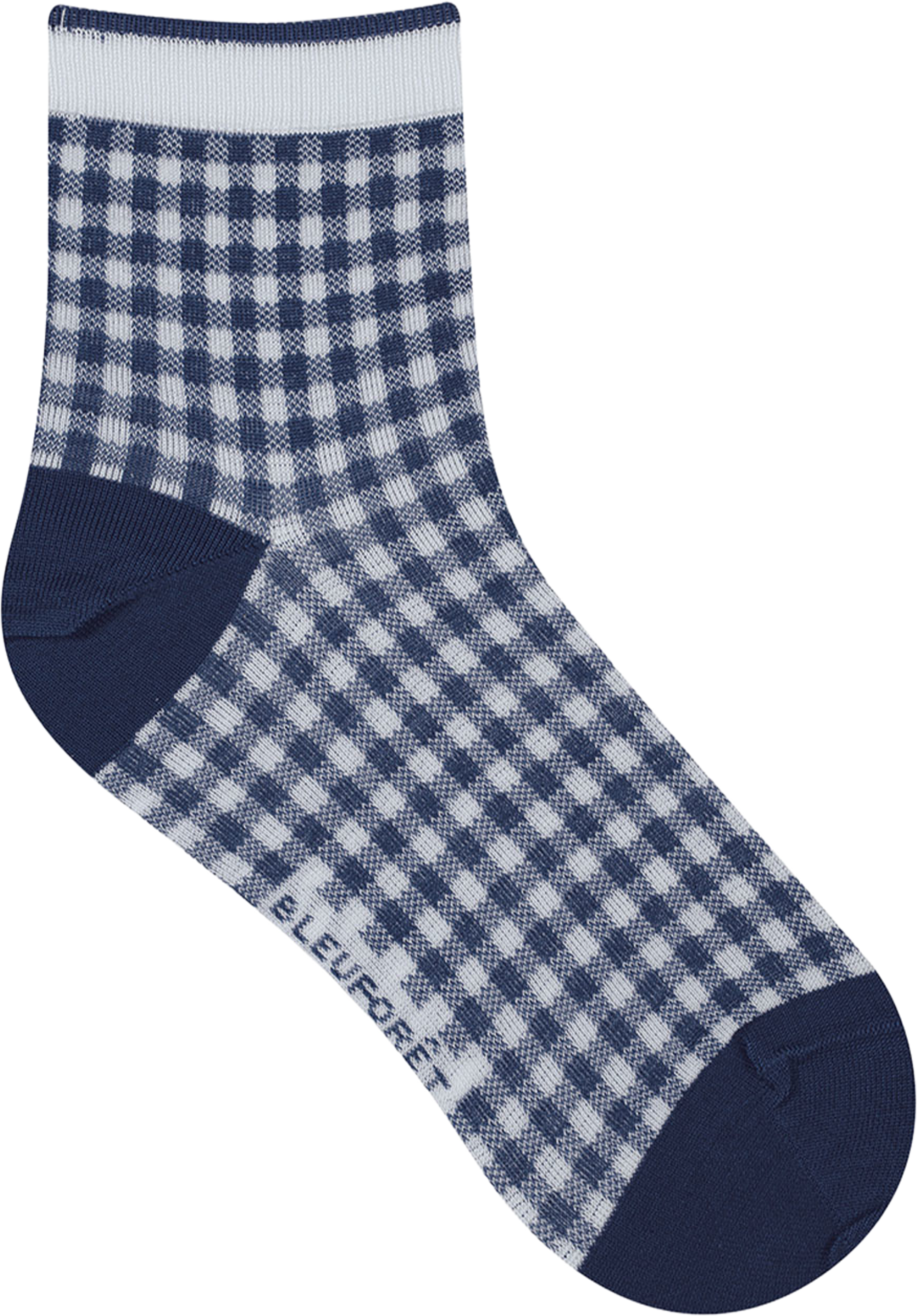 Socka,Vichyrutor, från BleuForêt, i färgen Amiral. Klicka för att öppna bilden i stort format