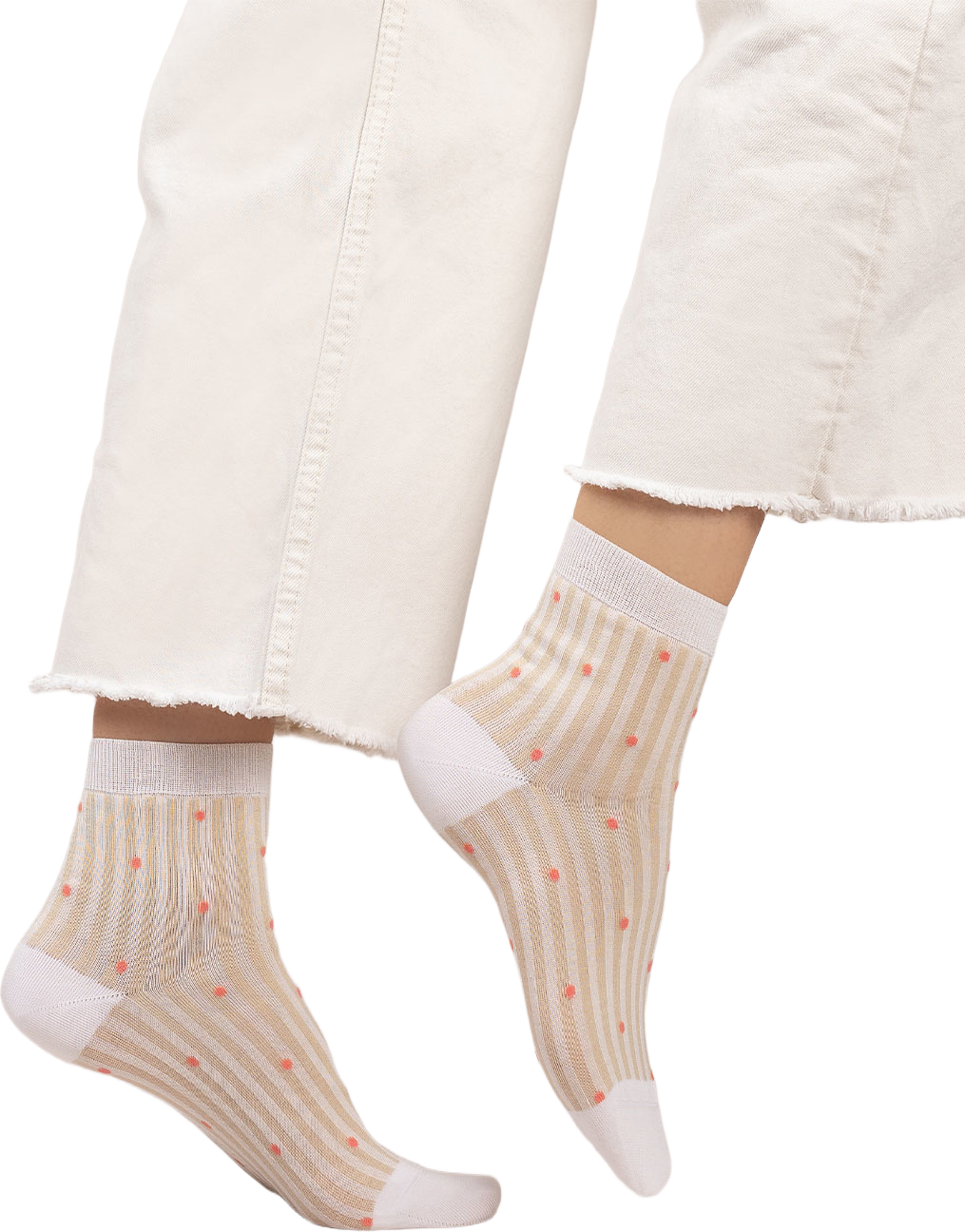 Socka med prickar och ränder, från BleuForêt, i färgen Crème. Klicka för att öppna bilden i stort format