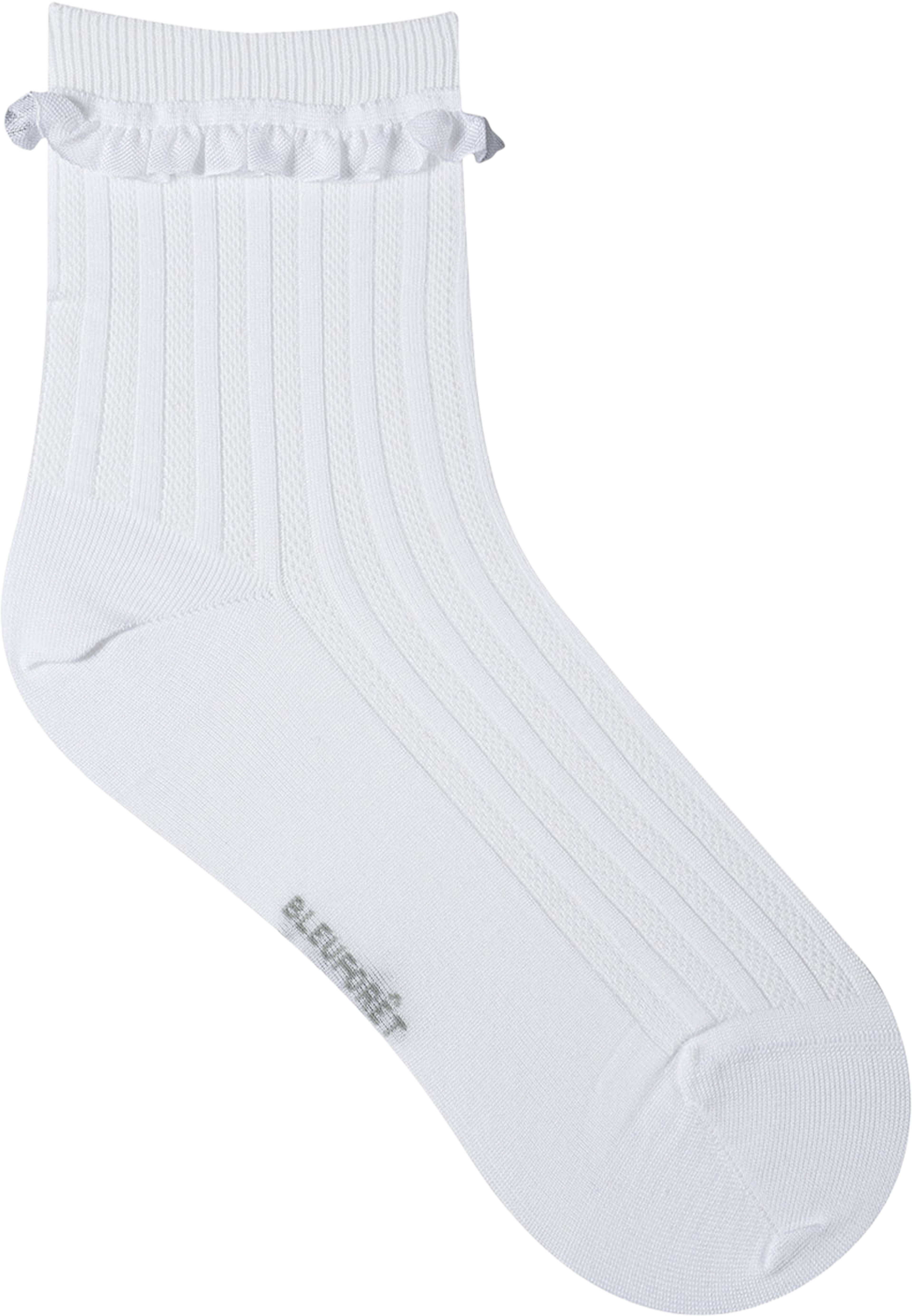 Socka med volangkant, från BleuForêt, i färgen Blanc. Klicka för att öppna bilden i stort format