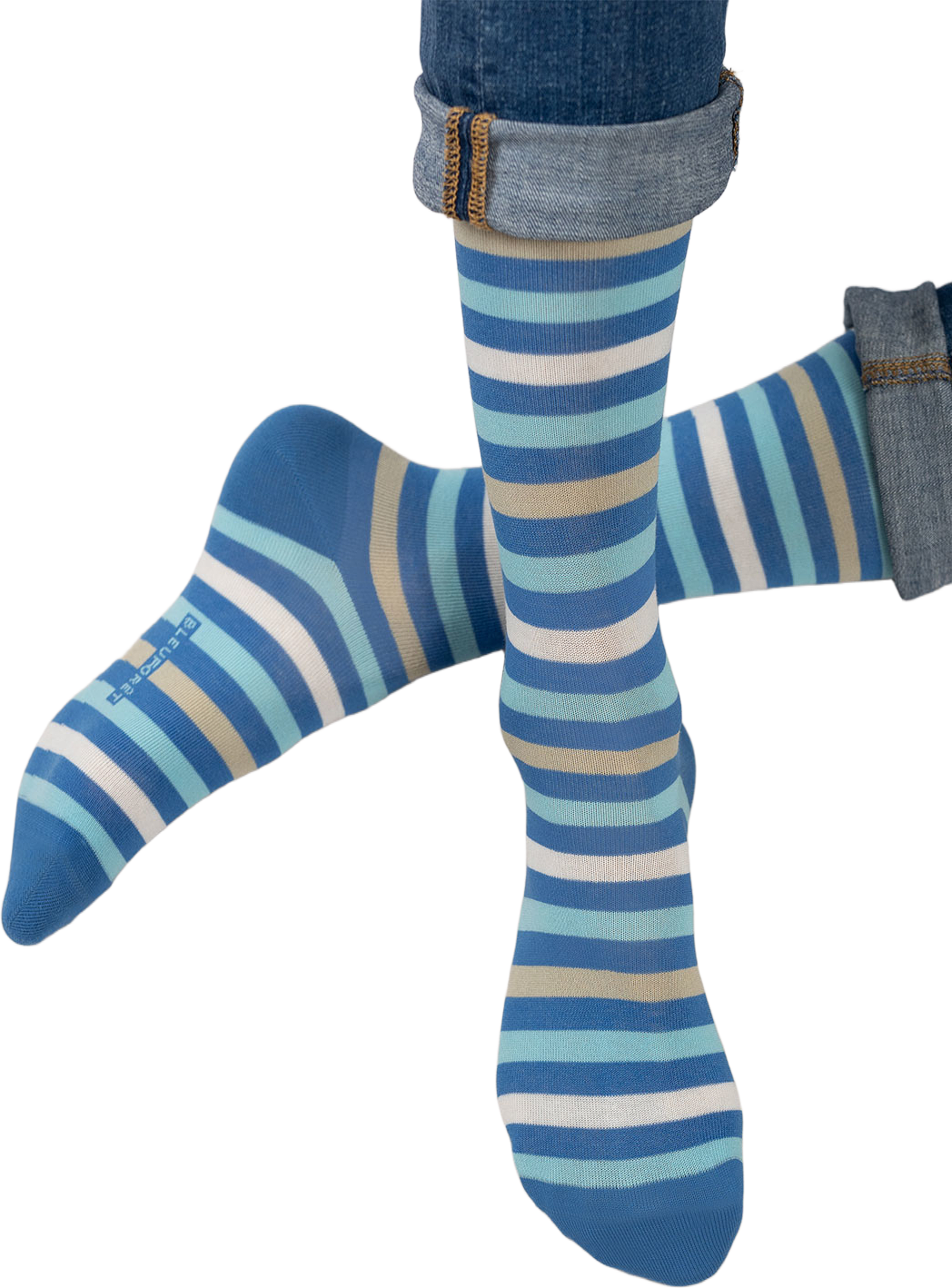 Socka, ränder, från BleuForêt, i färgen Bleu/Turquoise. Klicka för att öppna bilden i stort format