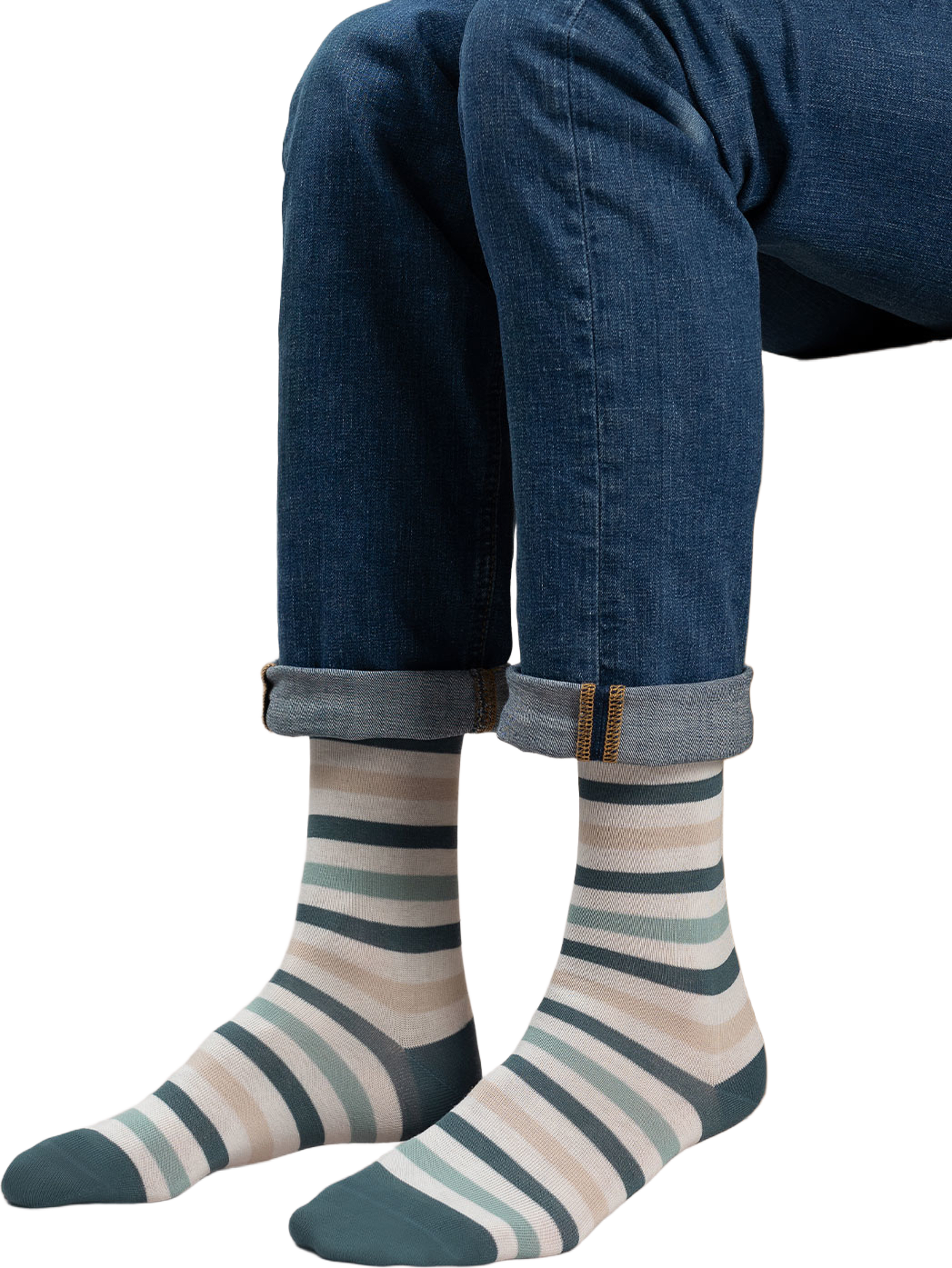 Socka, ränder, från BleuForêt, i färgen Vert De Gris/Beige. Klicka för att öppna bilden i stort format
