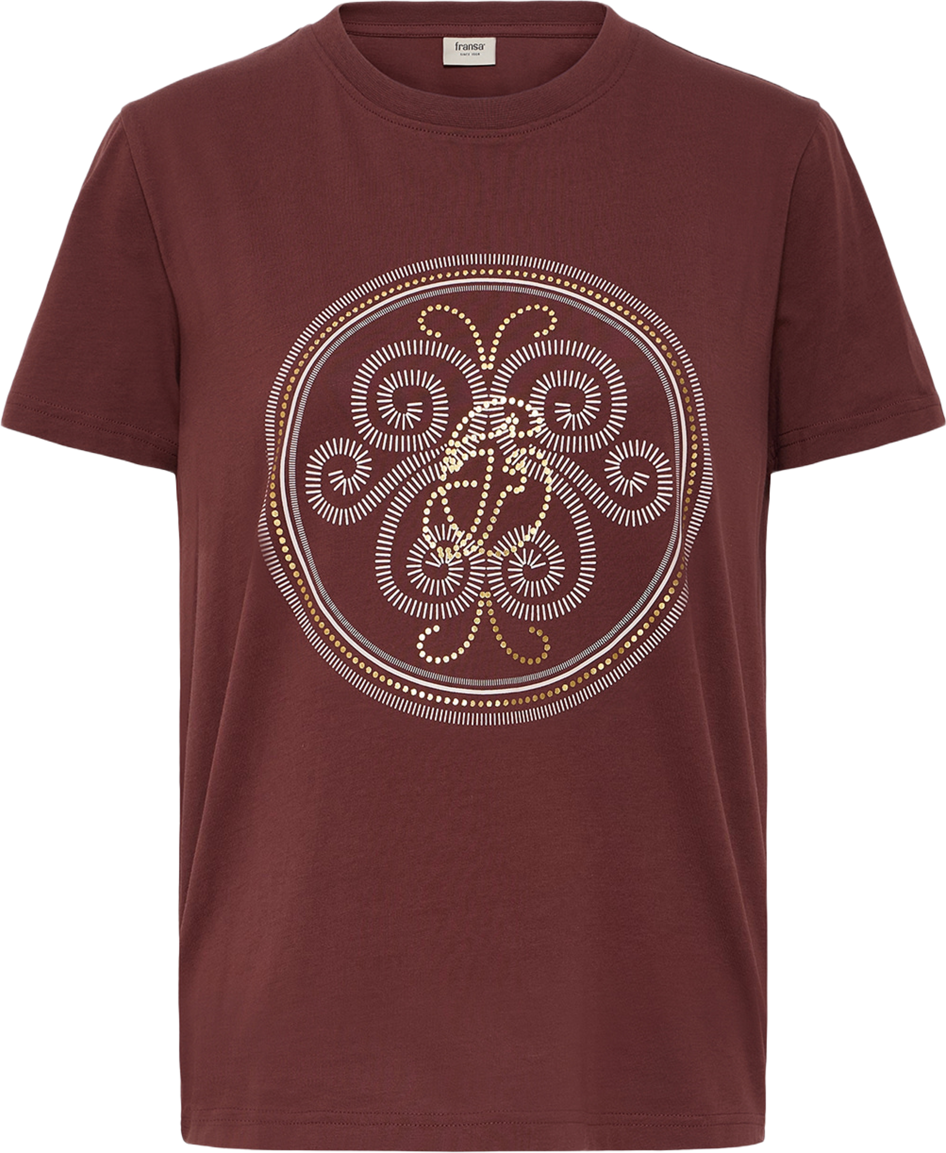 FRZARY TEE 1 T-shirt, från Fransa, i färgen Rum Raisin W. Gold Foil. Klicka för att öppna bilden i stort format