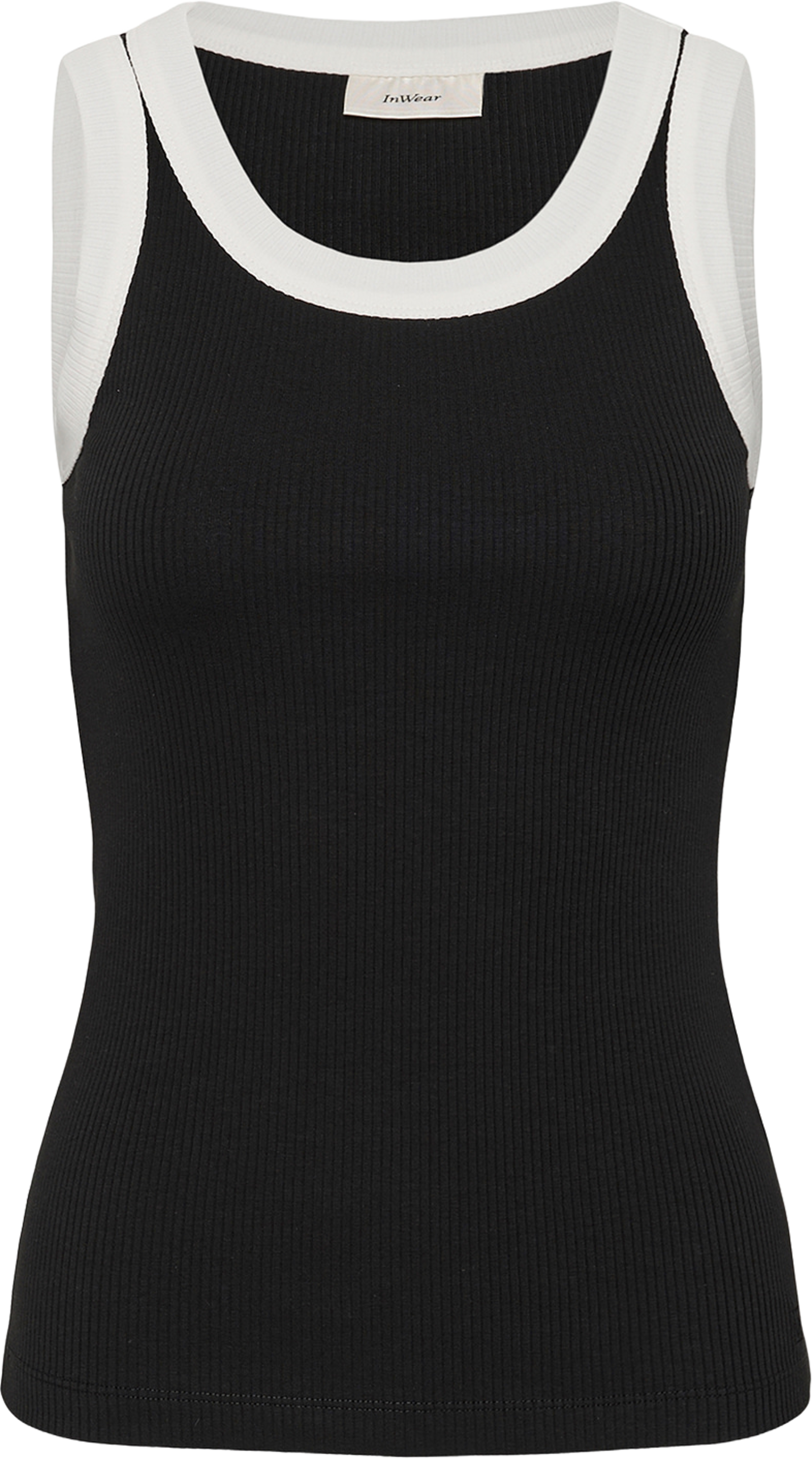 DagnaIW Tank; InWear Top, från Inwear, i färgen Black / Whisperwhite Rib Trim. Klicka för att öppna bilden i stort format