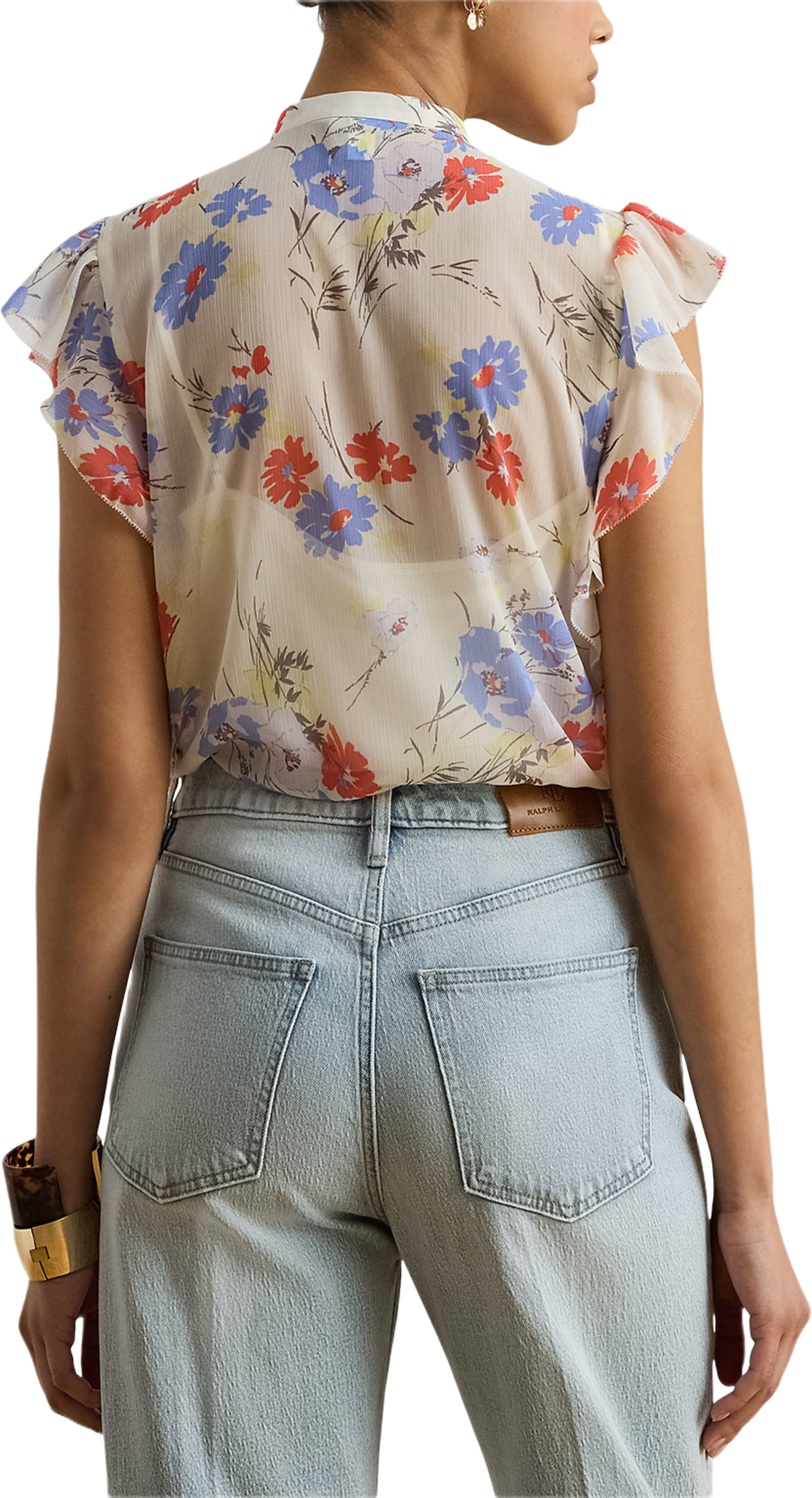 Floral Pintucked Tie-Neck Blouse, från Lauren Ralph Lauren, i färgen Cream Multi. Klicka för att öppna bilden i stort format