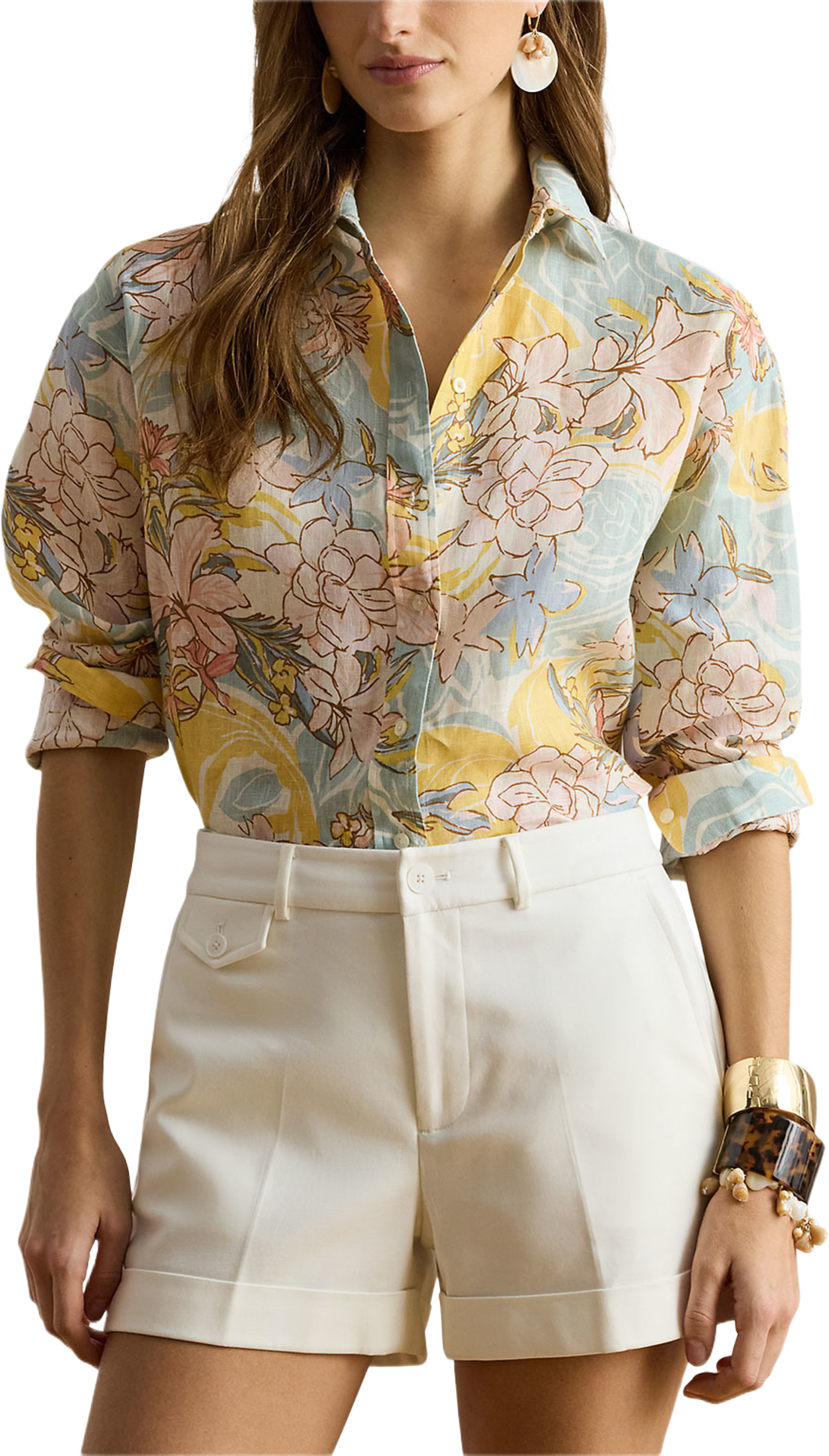 Relaxed Fit Floral Linen Shirt, från Lauren Ralph Lauren, i färgen Cream/Blue Multi. Klicka för att öppna bilden i stort format