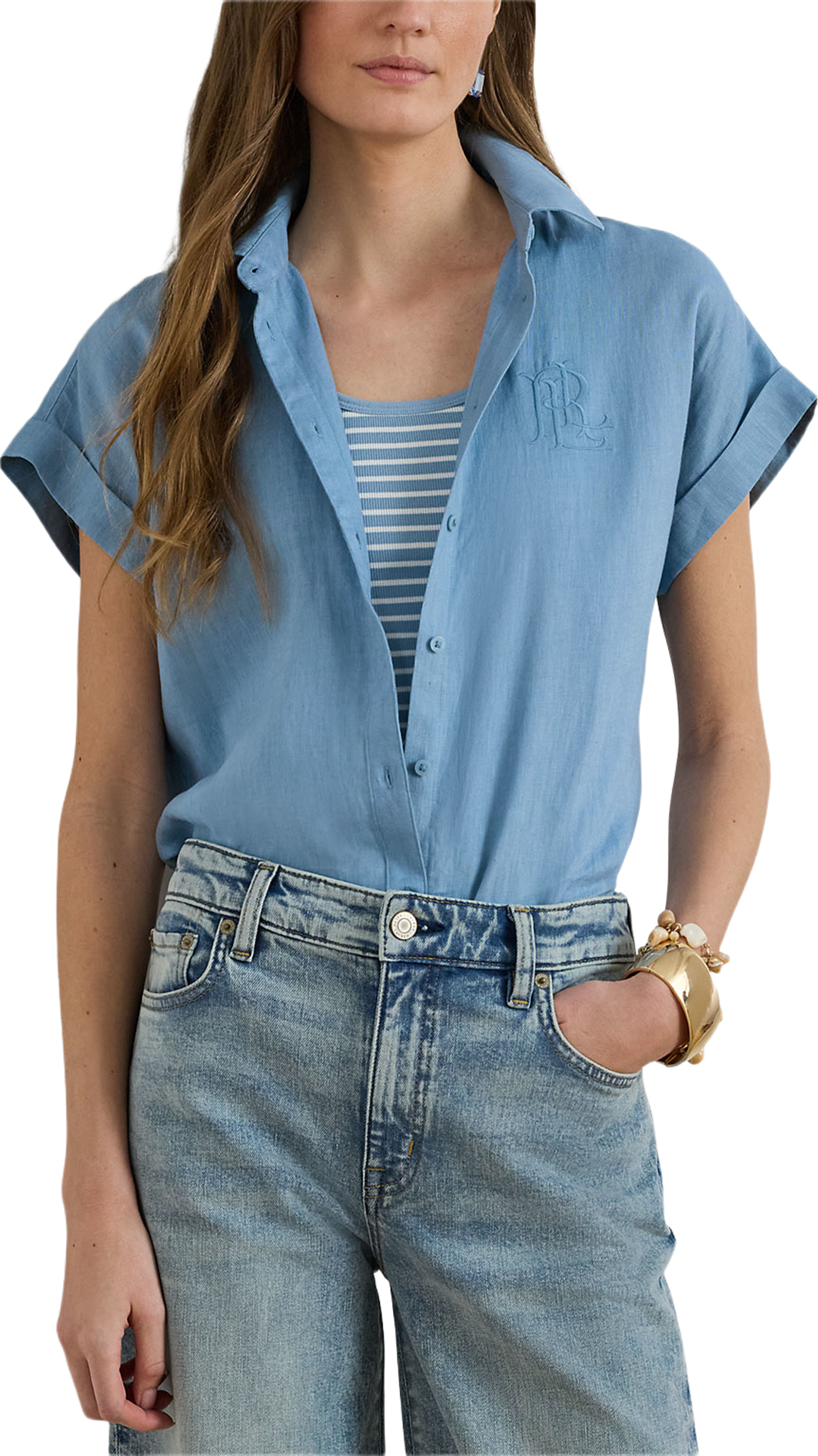 Linen Short-Sleeve Shirt, från Lauren Ralph Lauren, i färgen Blue Note. Klicka för att öppna bilden i stort format