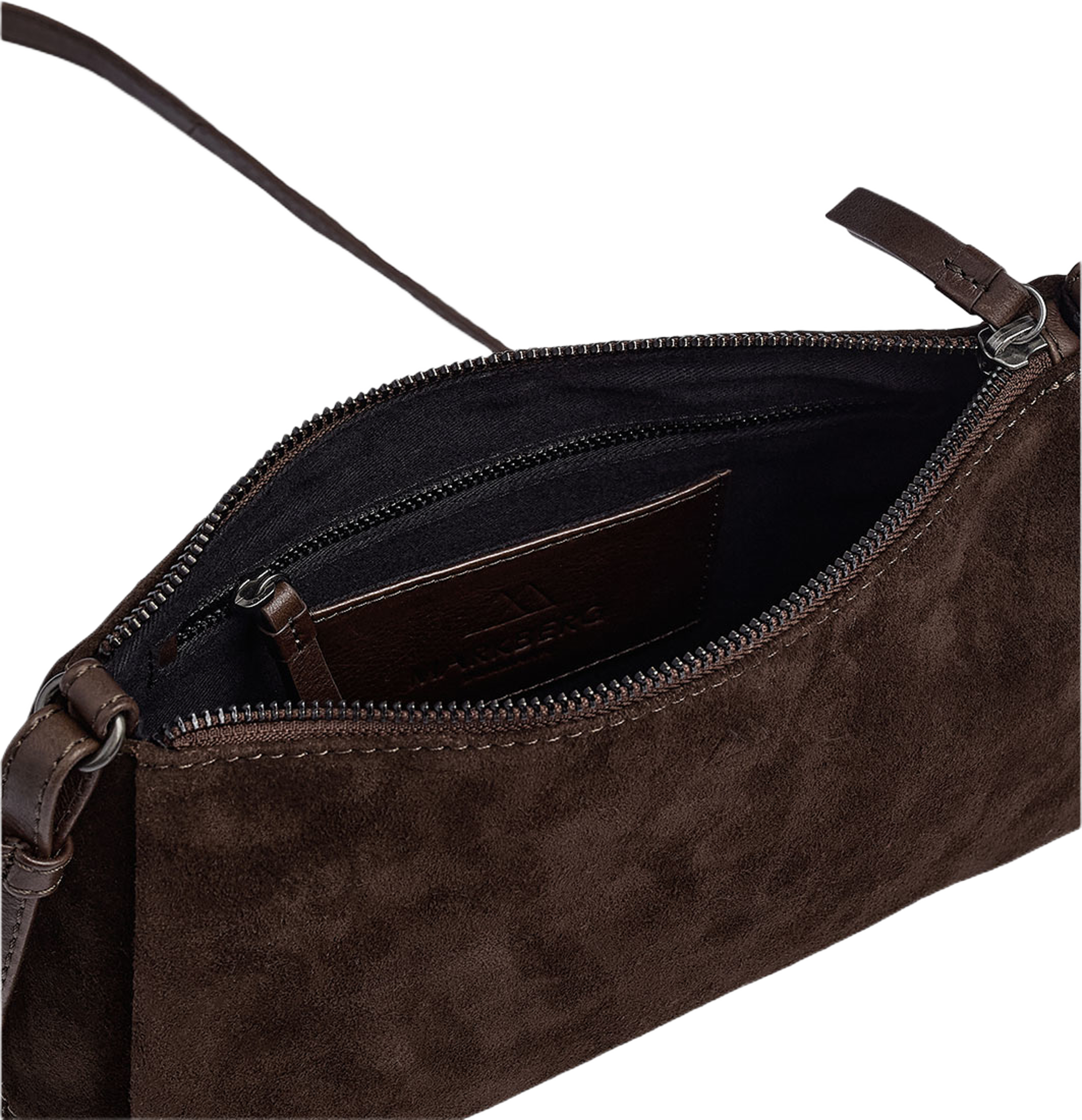 Marci Crossbody Bag Suede, från Markberg, i färgen Dark Brown. Klicka för att öppna bilden i stort format