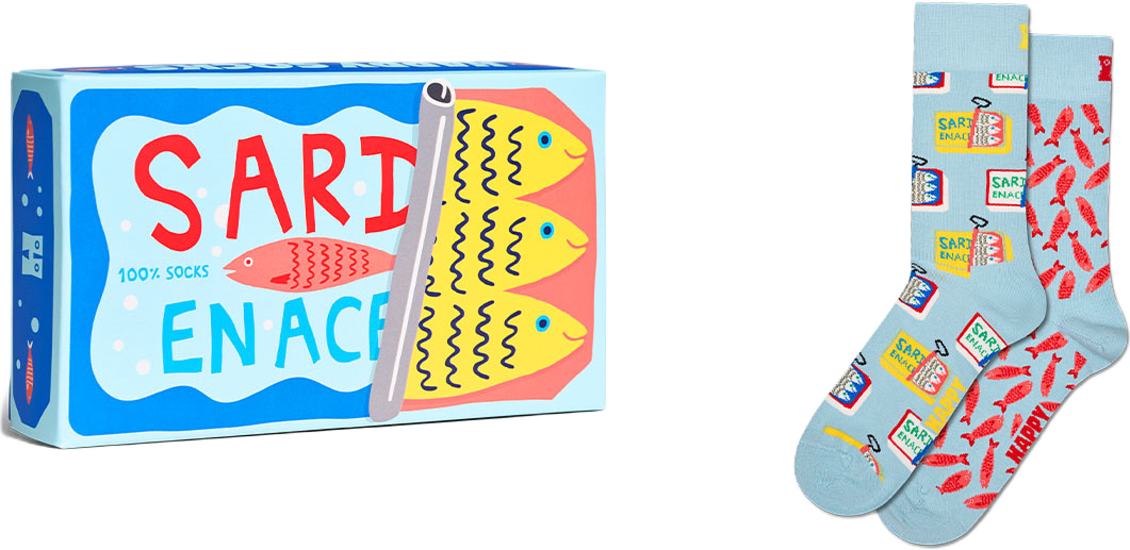 2-Pack Sardines Socks Gift Set, från Happy Socks, i färgen Light Blue. Klicka för att öppna bilden i stort format