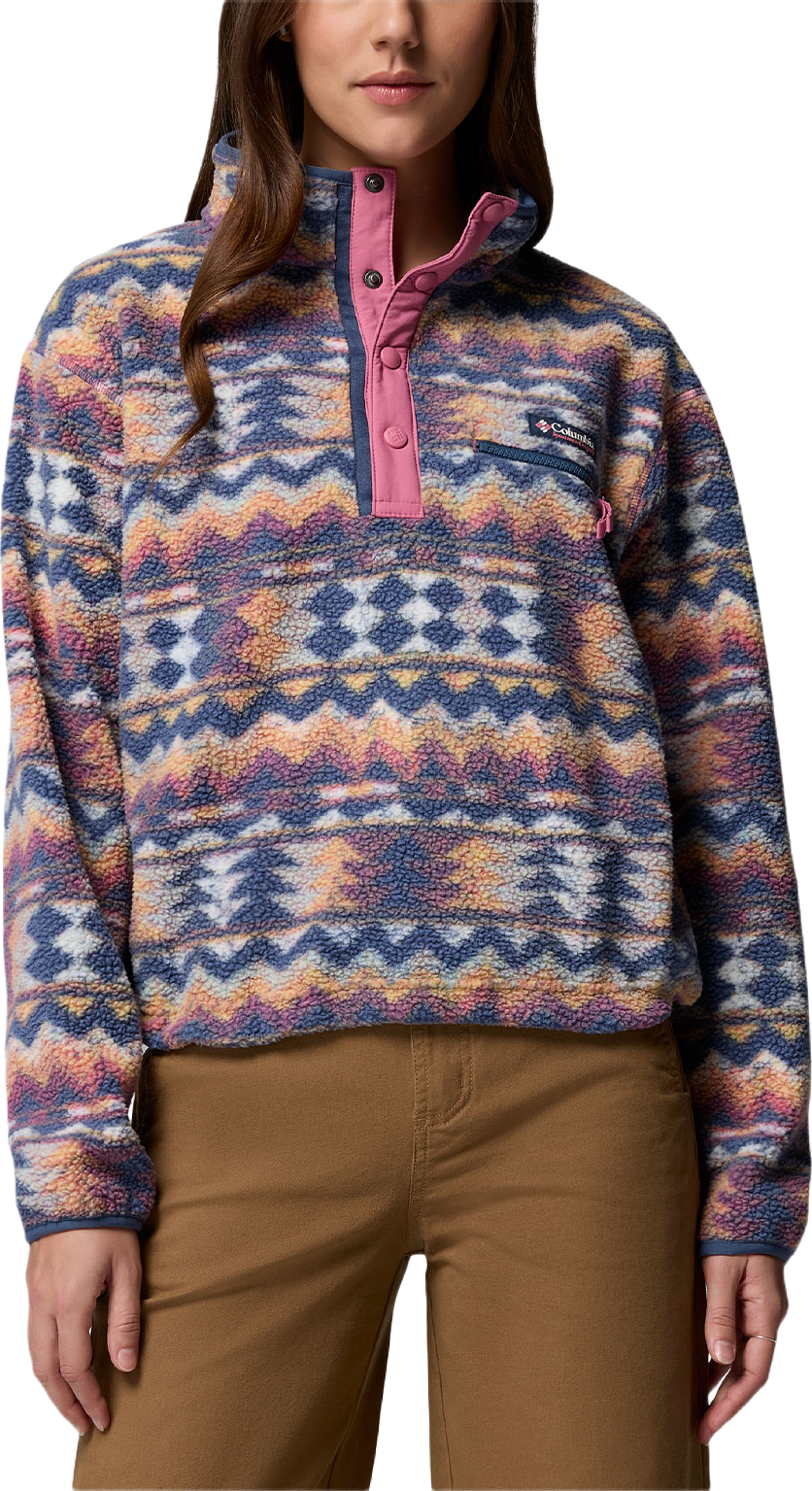 Columbia Sportswear Fleece Helvetia™ II Printed Cropped Half Snap, från Columbia, i färgen Sea Salt Retro. Klicka för att öppna bilden i stort format