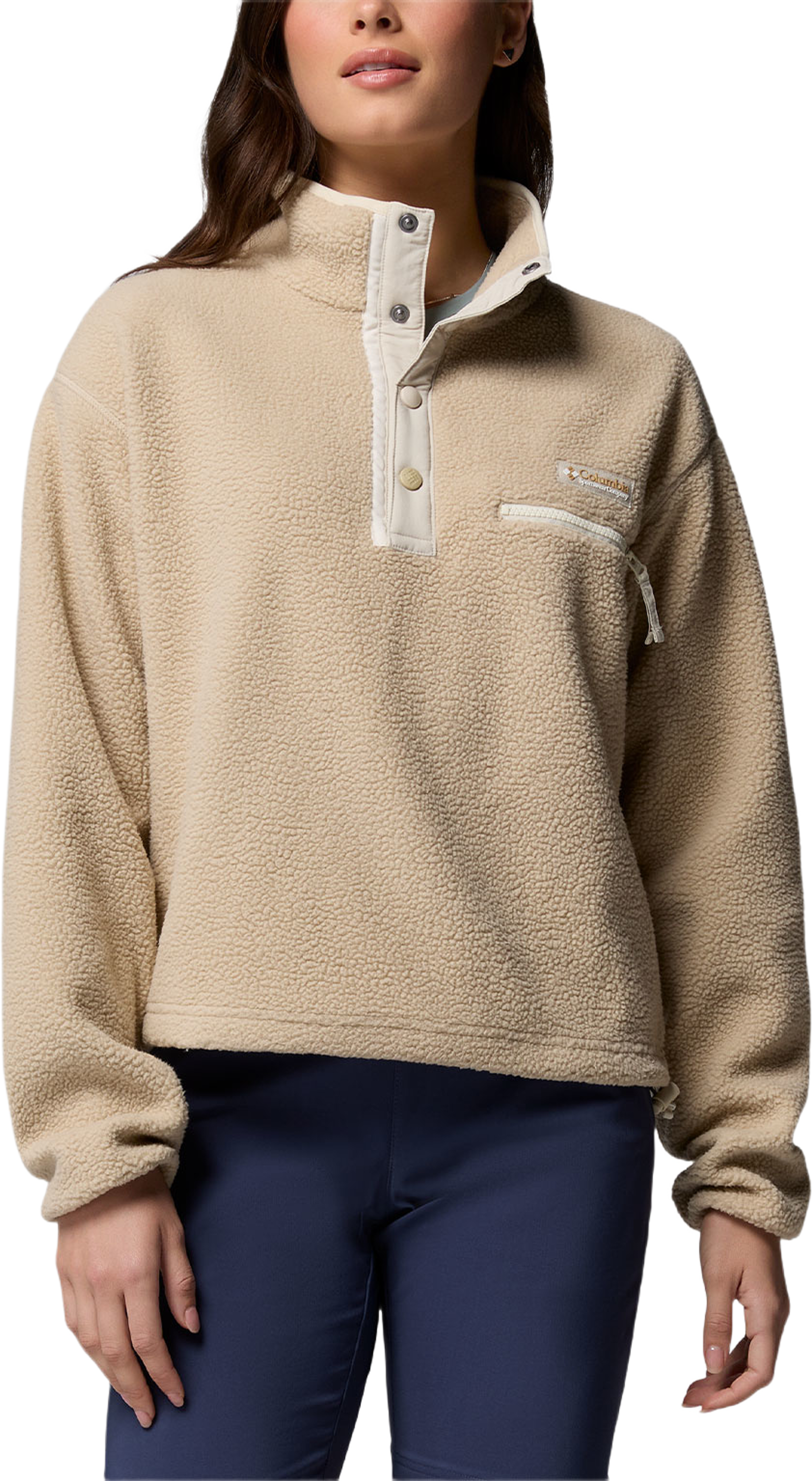 Columbia Sportswear Fleece Helvetia™ II Cropped Half Snap Fleece, från Columbia, i färgen Ancient Fossil. Klicka för att öppna bilden i stort format