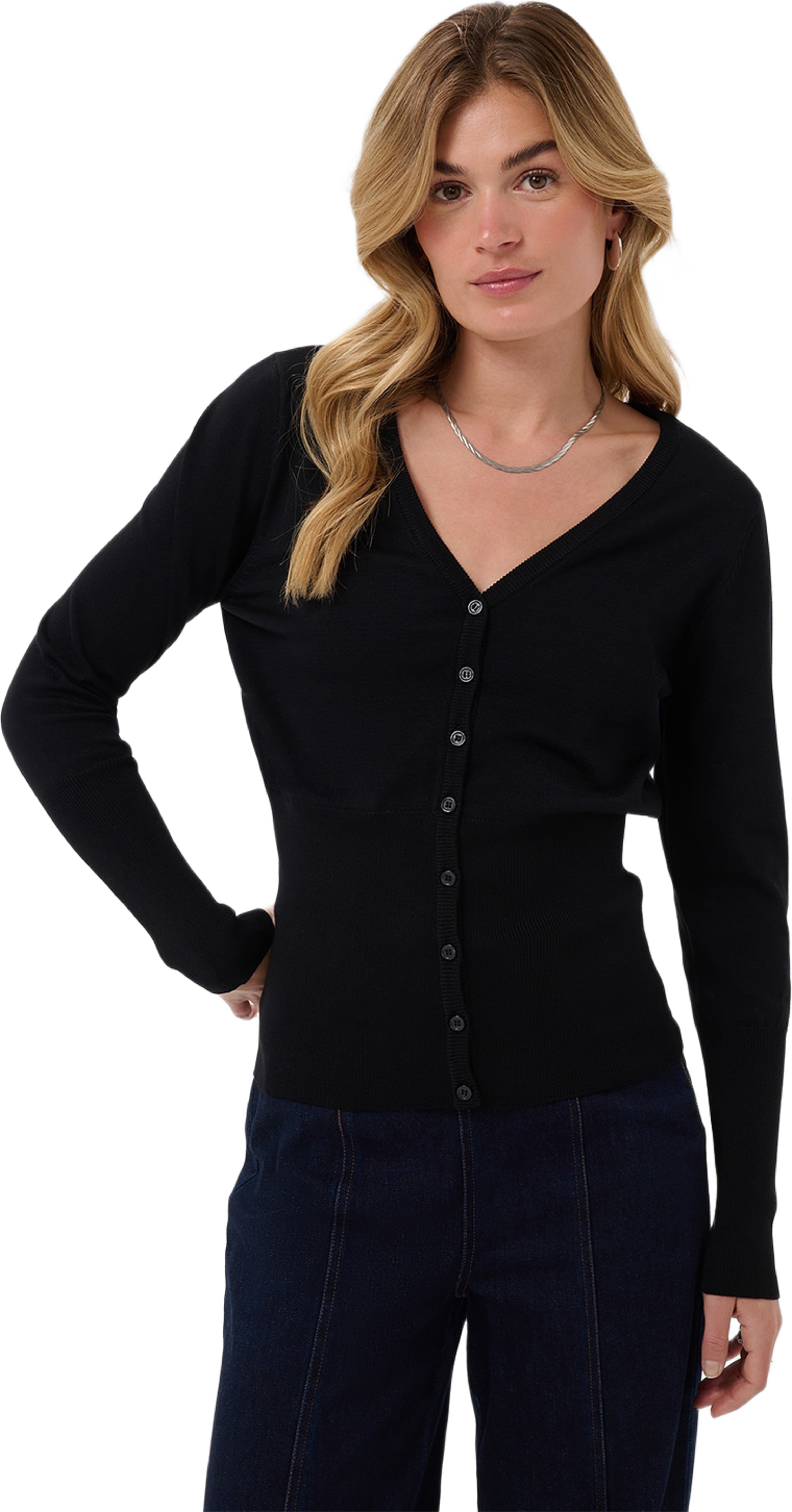MilaSZ Slim Cardigan, från Saint Tropez, i färgen Black. Klicka för att öppna bilden i stort format