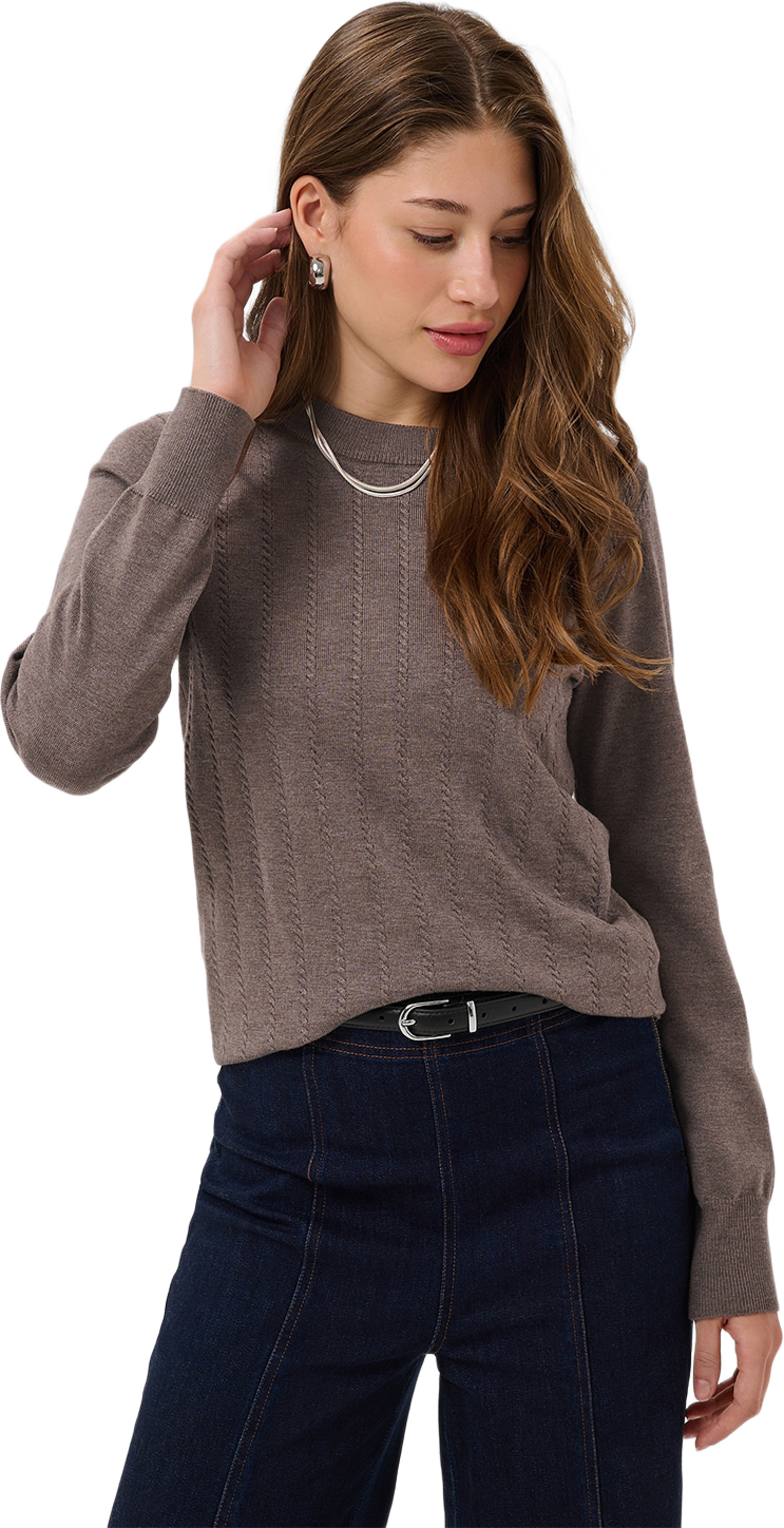 MilaSZ Thin Cabel LS Pullover, från Saint Tropez, i färgen Mink Melange. Klicka för att öppna bilden i stort format