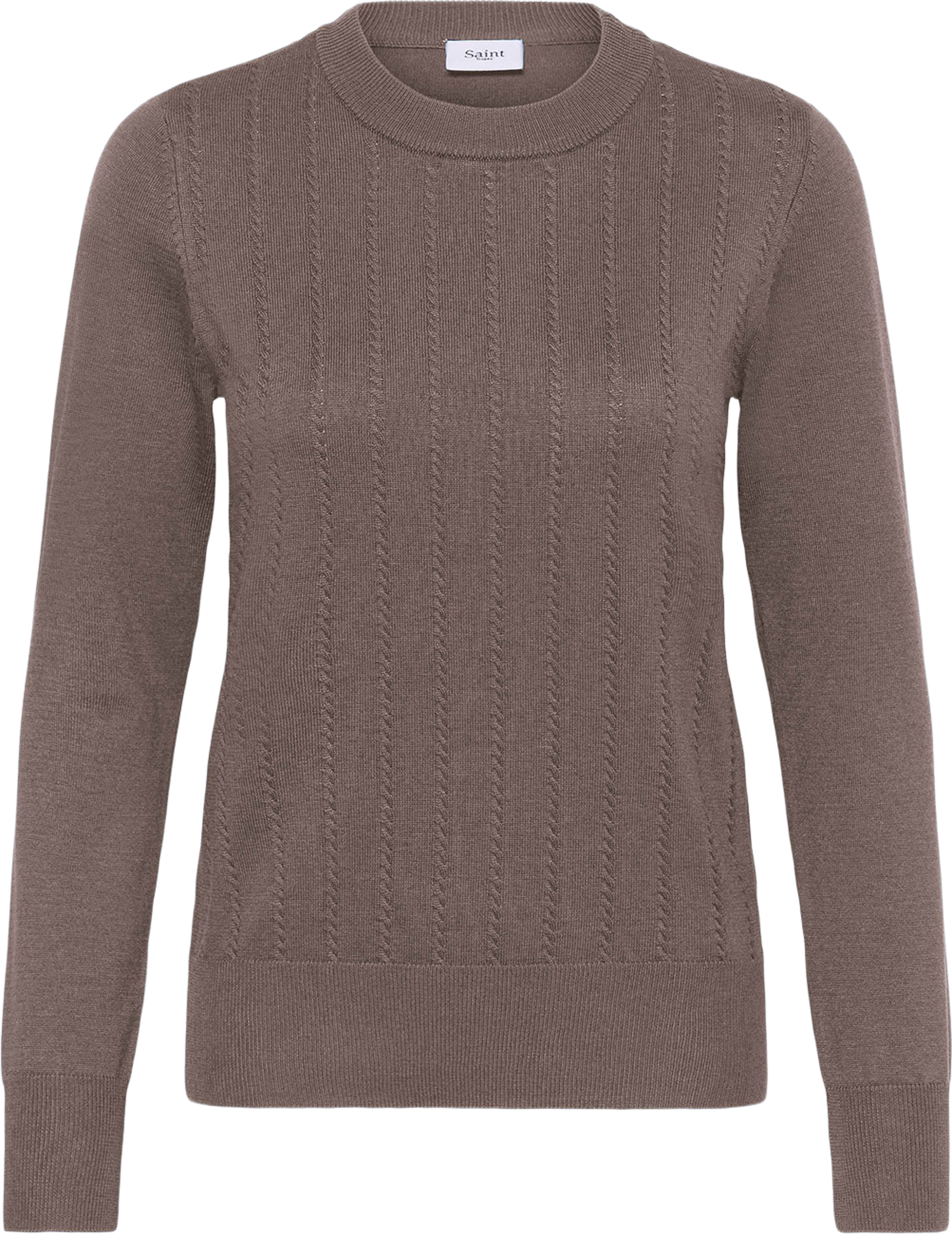 MilaSZ Thin Cabel LS Pullover, från Saint Tropez, i färgen Mink Melange. Klicka för att öppna bilden i stort format