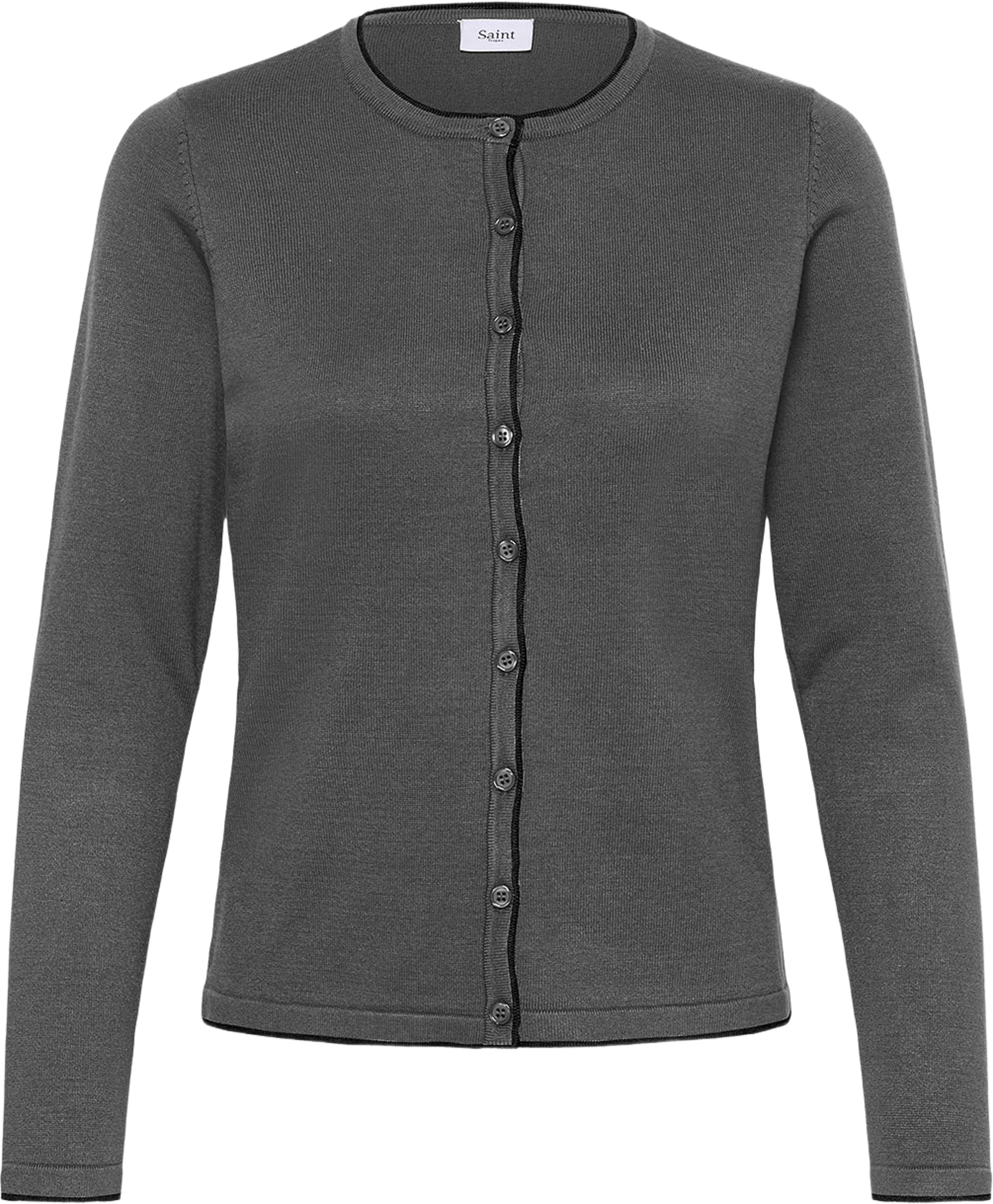MilaSZ Contrast Stripe Cardigan, från Saint Tropez, i färgen Grey Iron Mel. Black Contrast. Klicka för att öppna bilden i stort format