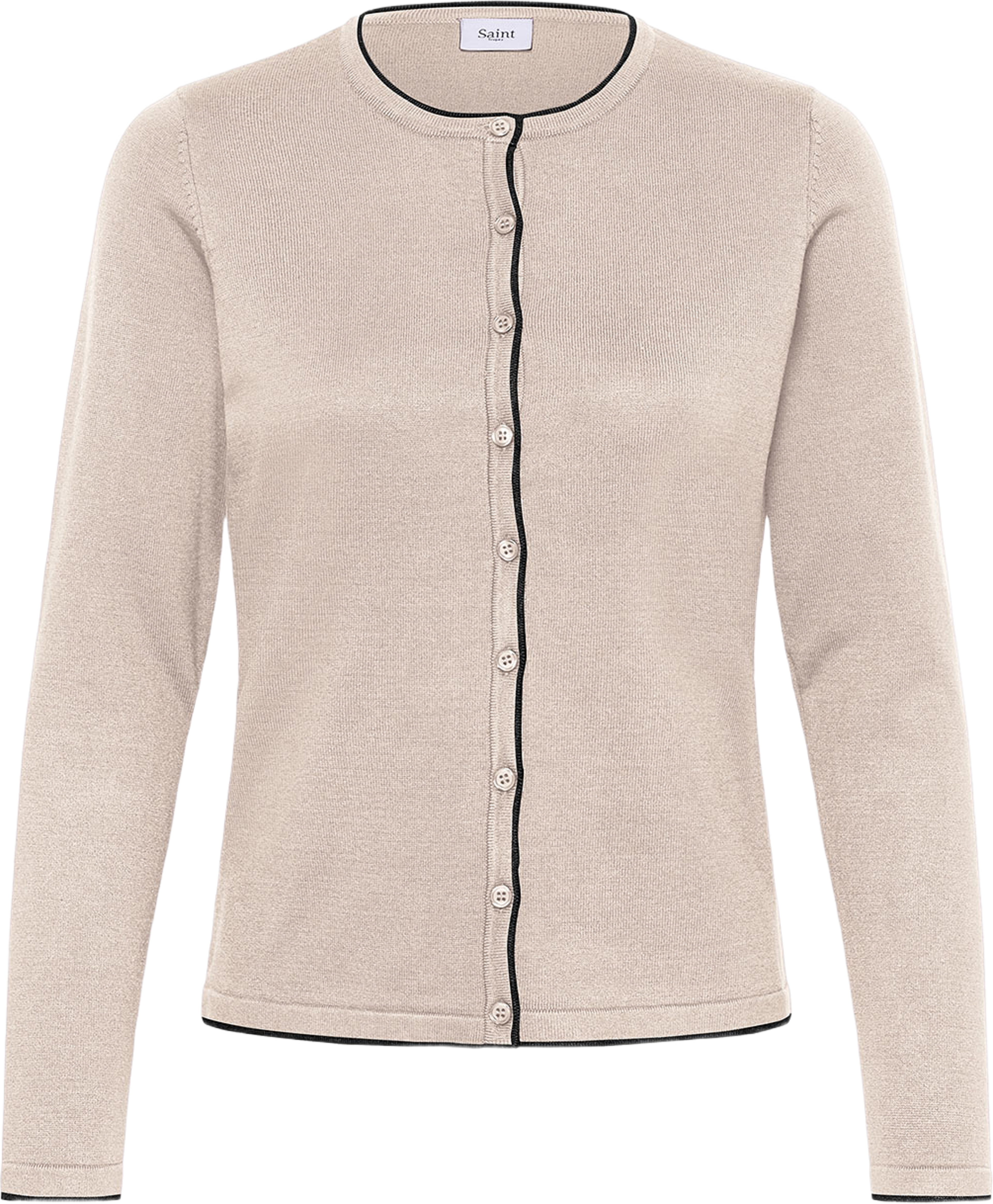 MilaSZ Contrast Stripe Cardigan, från Saint Tropez, i färgen Gray Morn Mel. Black Contrast. Klicka för att öppna bilden i stort format