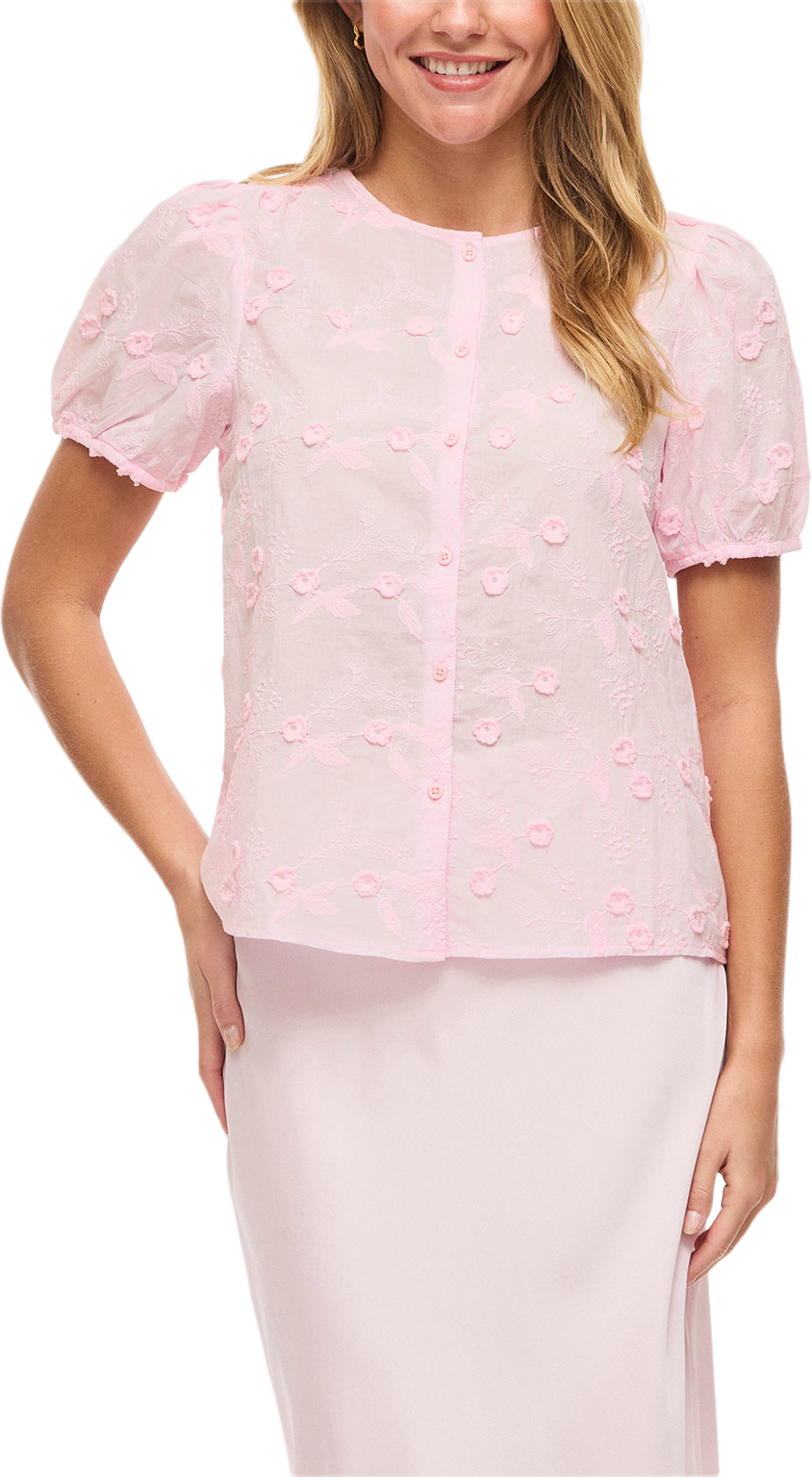 VISIMONE O-NECK S/S TOP/R, från Vila, i färgen Cherry Blossom. Klicka för att öppna bilden i stort format