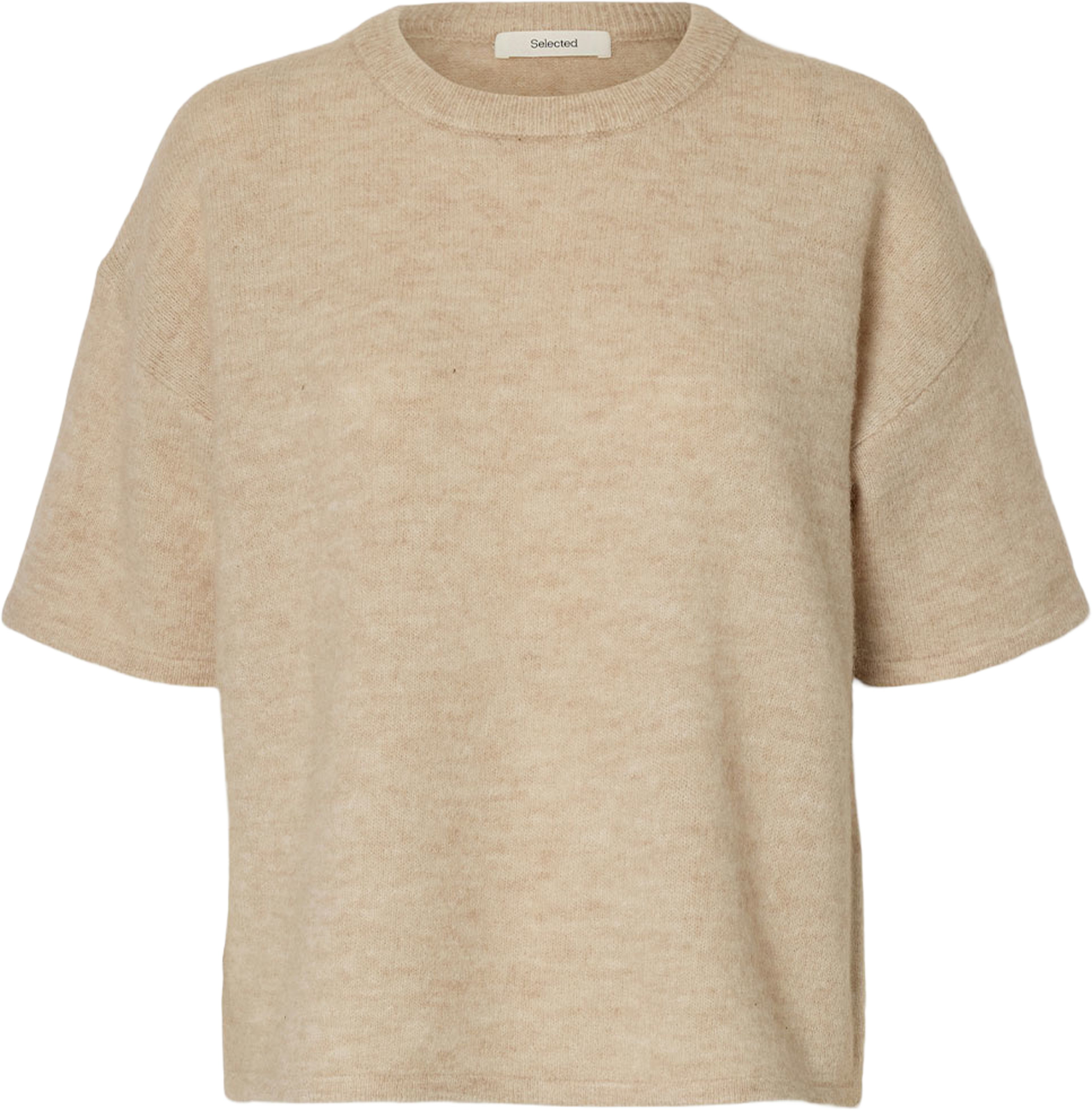 SLFLULU 2/4 KNIT O-NECK, från Selected Femme, i färgen Birch Melange. Klicka för att öppna bilden i stort format