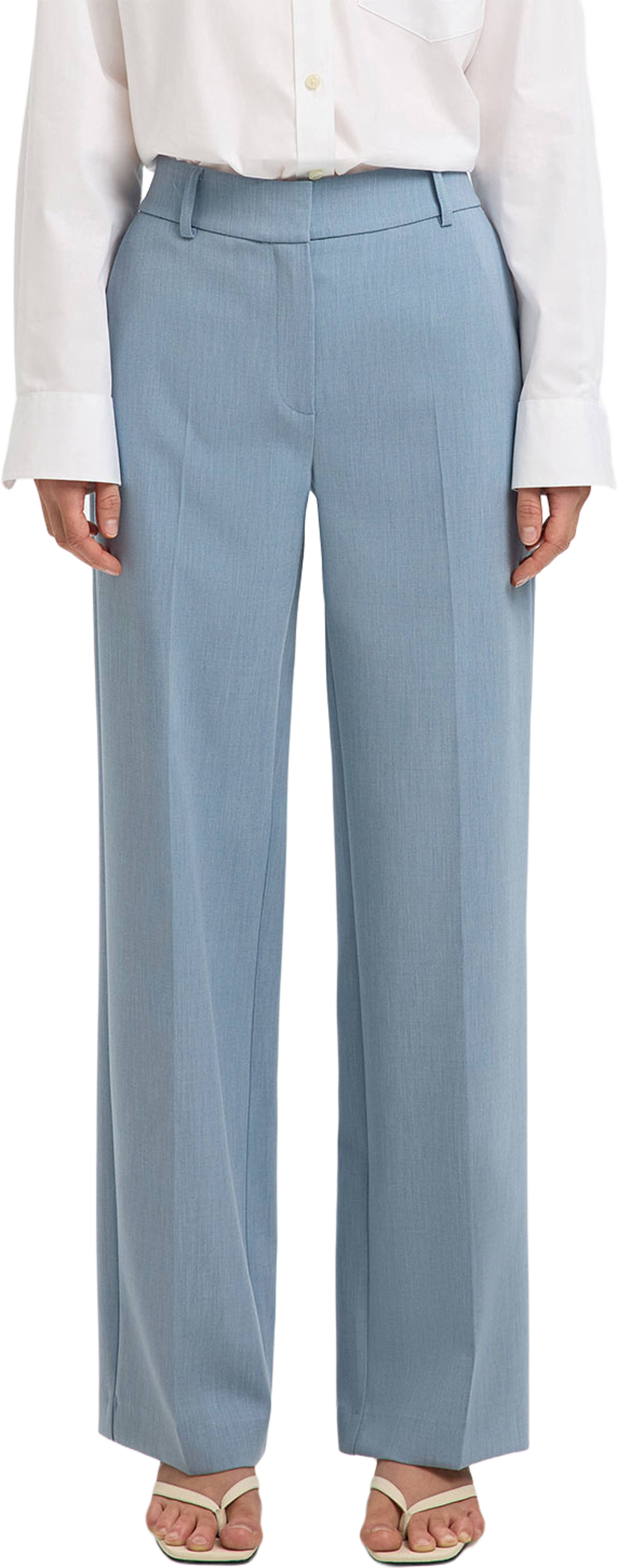 SLFRITA MW WIDE PANT MEL, från Selected Femme, i färgen Dusty Blue Melange. Klicka för att öppna bilden i stort format