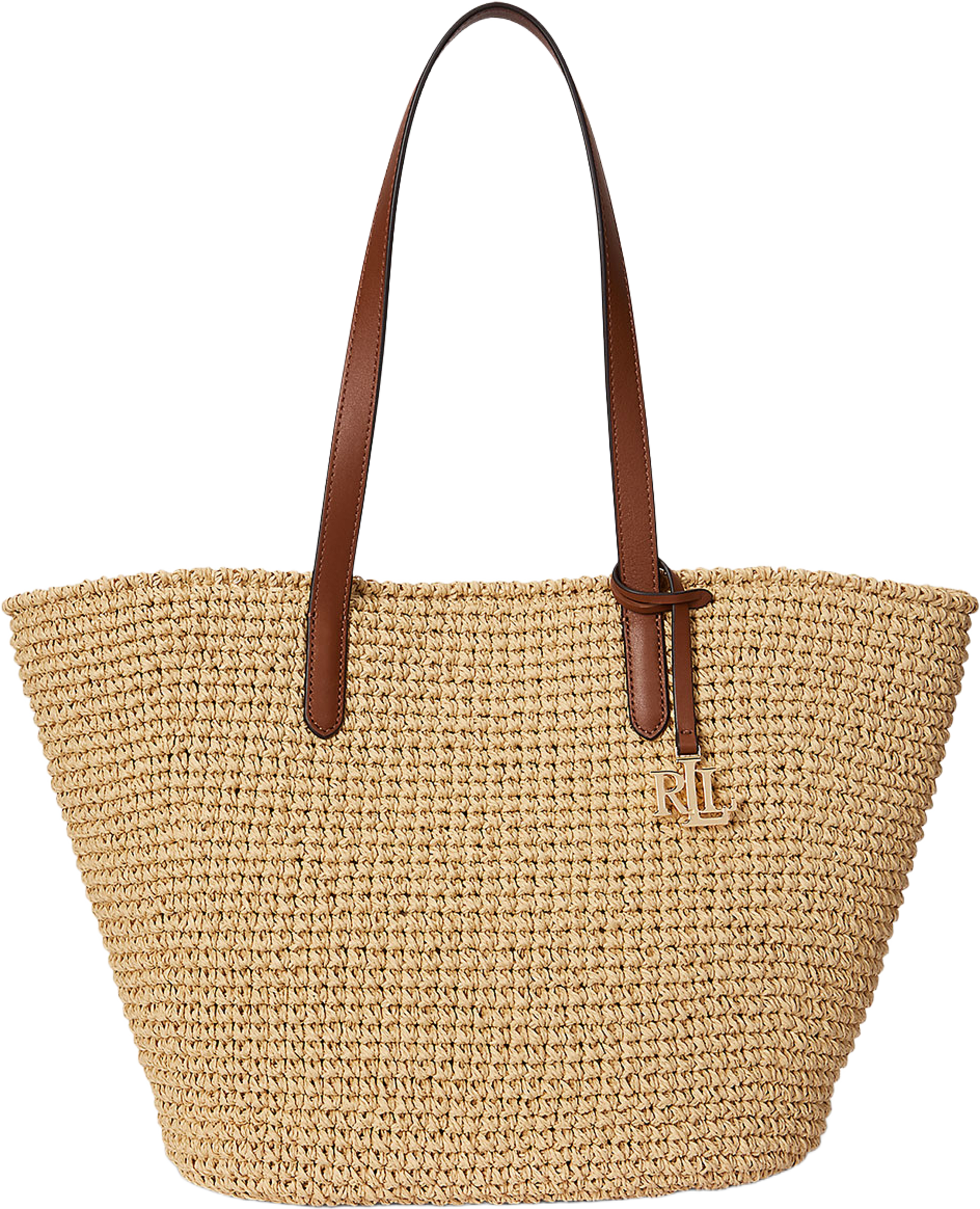 Crocheted Straw Large Lainey Tote Bag, från Lauren Ralph Lauren, i färgen Natural/Lauren Tan. Klicka för att öppna bilden i stort format