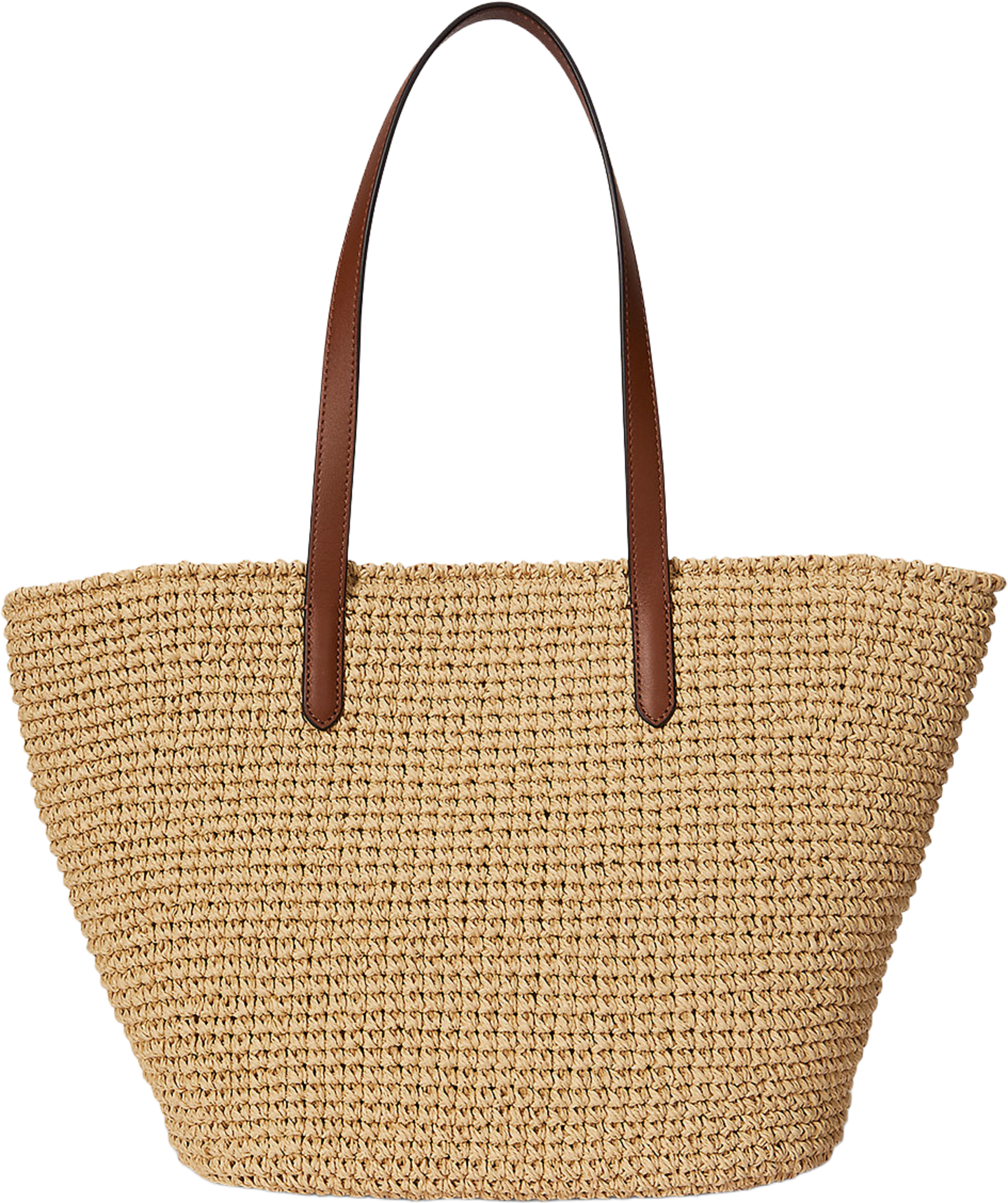 Crocheted Straw Large Lainey Tote Bag, från Lauren Ralph Lauren, i färgen Natural/Lauren Tan. Klicka för att öppna bilden i stort format