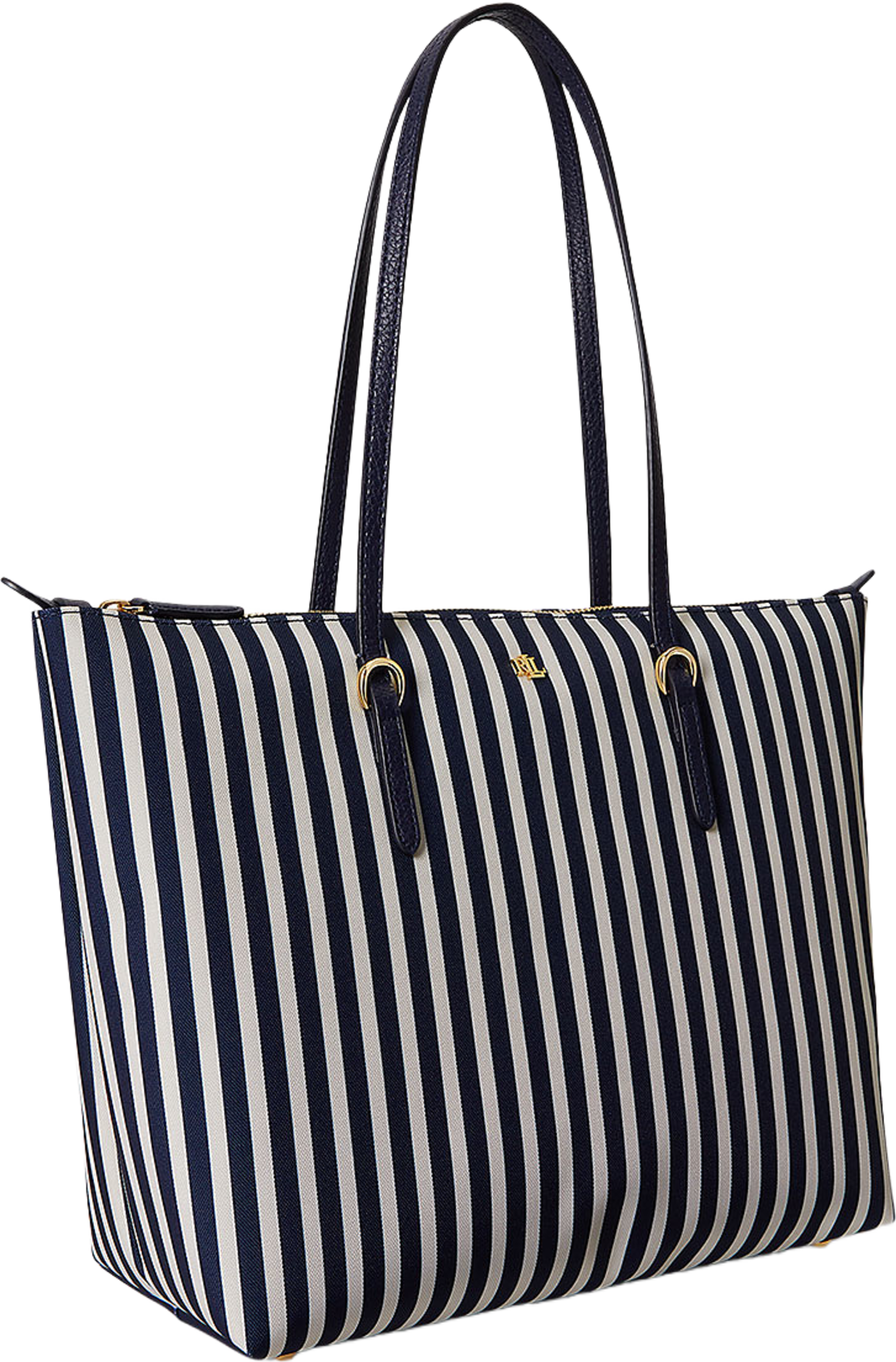 Nylon Medium Keaton Tote, från Lauren Ralph Lauren, i färgen Skinny Stripe/Refined Navy. Klicka för att öppna bilden i stort format