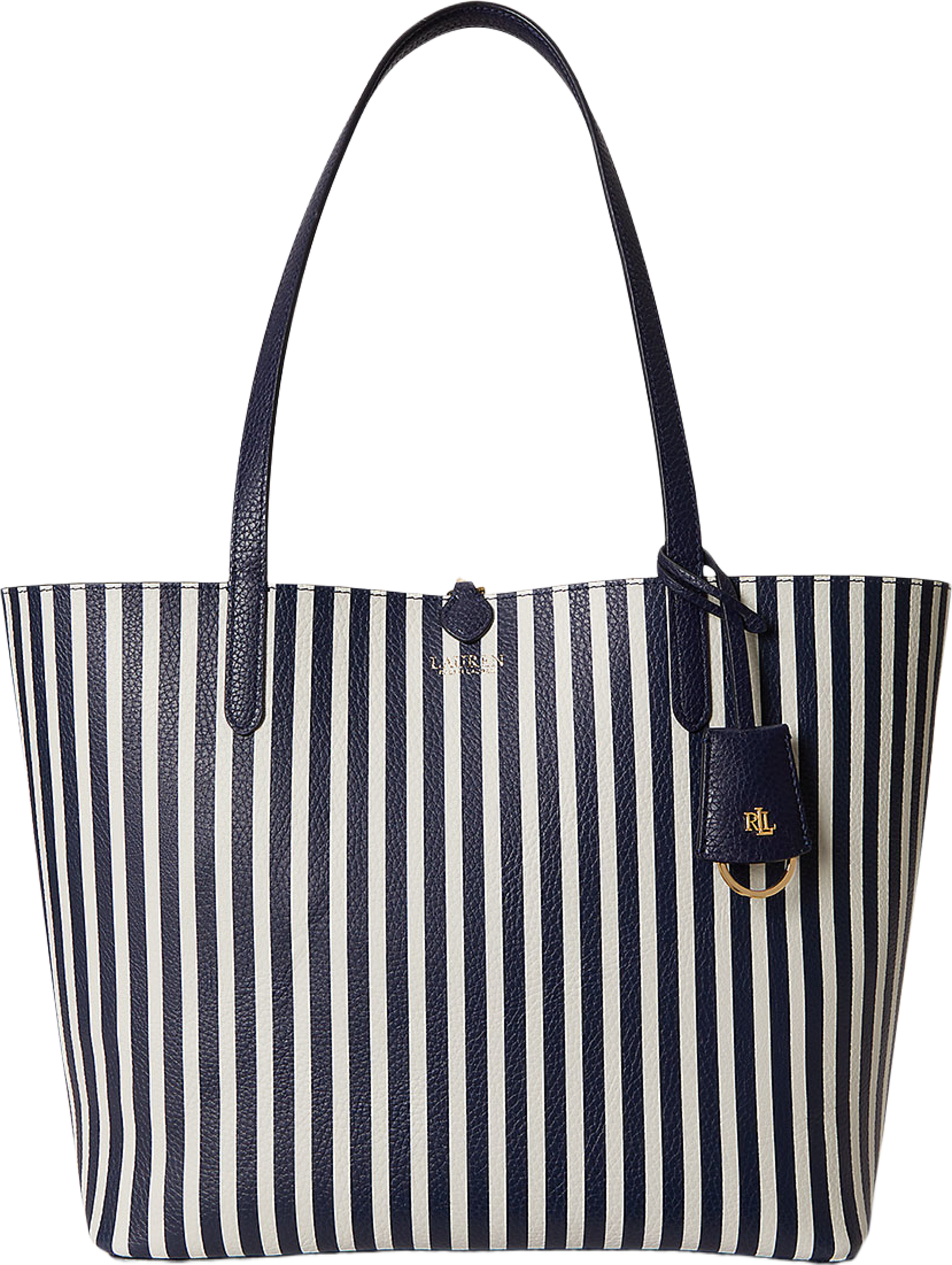 Faux-Leather Reversible Tote, från Lauren Ralph Lauren, i färgen Refined Navy/Skinny Stripe. Klicka för att öppna bilden i stort format