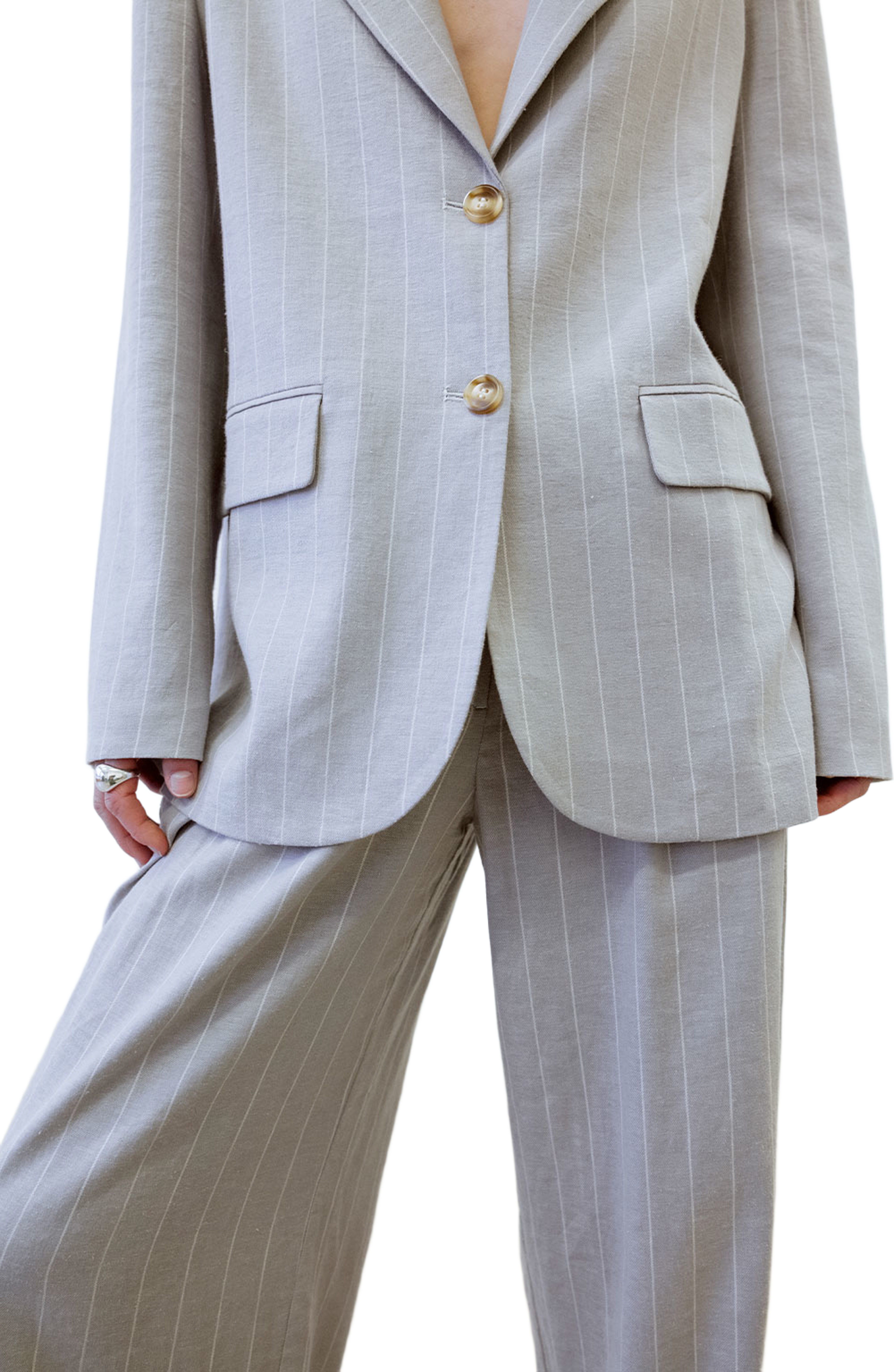 Cloud Blazer Linen, från A Part Of The Art, i färgen Grey With White Stripe. Klicka för att öppna bilden i stort format