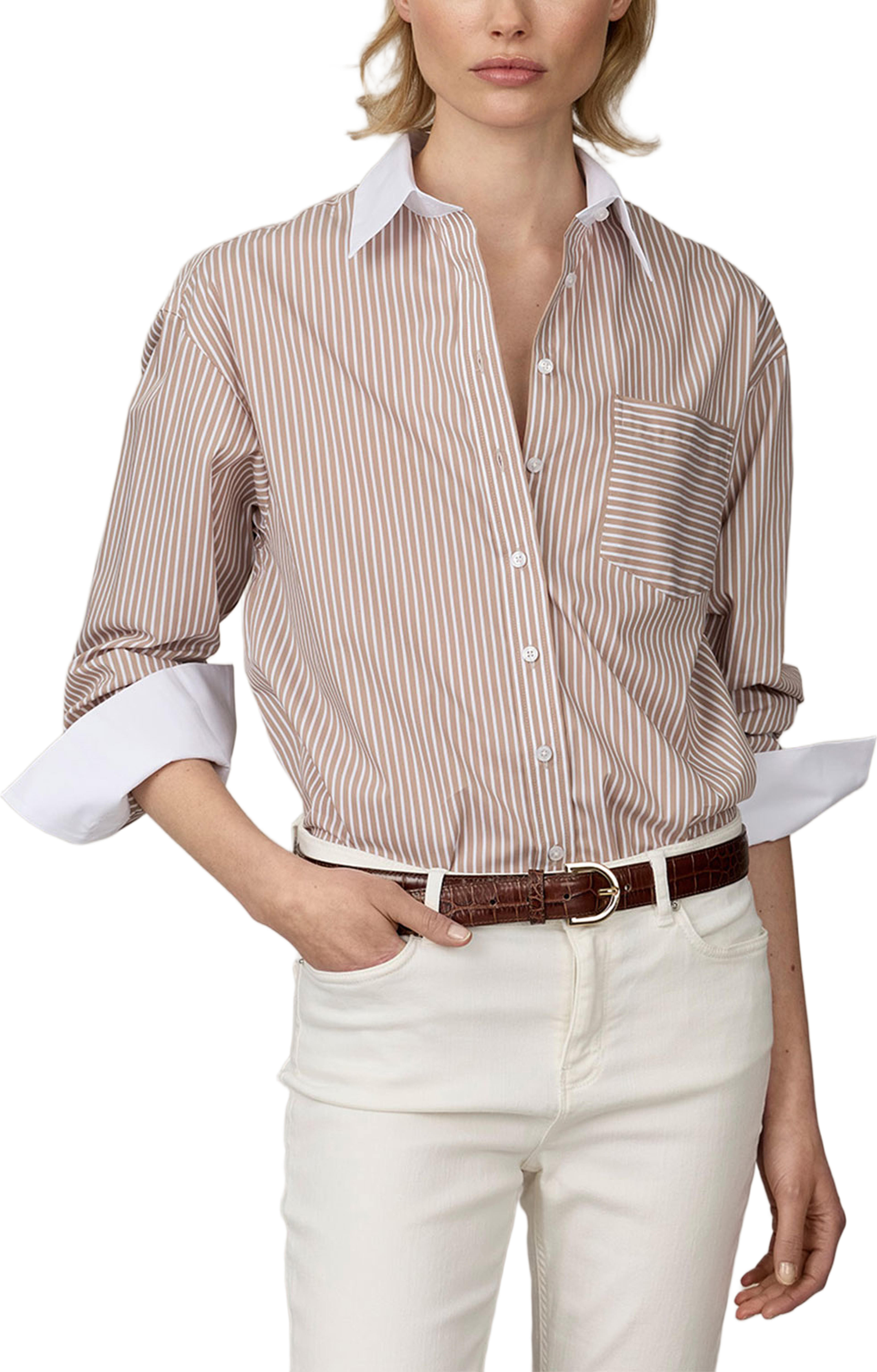 Skjorta Mireya Savona Stretch, från The Shirt Factory, i färgen Beige. Klicka för att öppna bilden i stort format