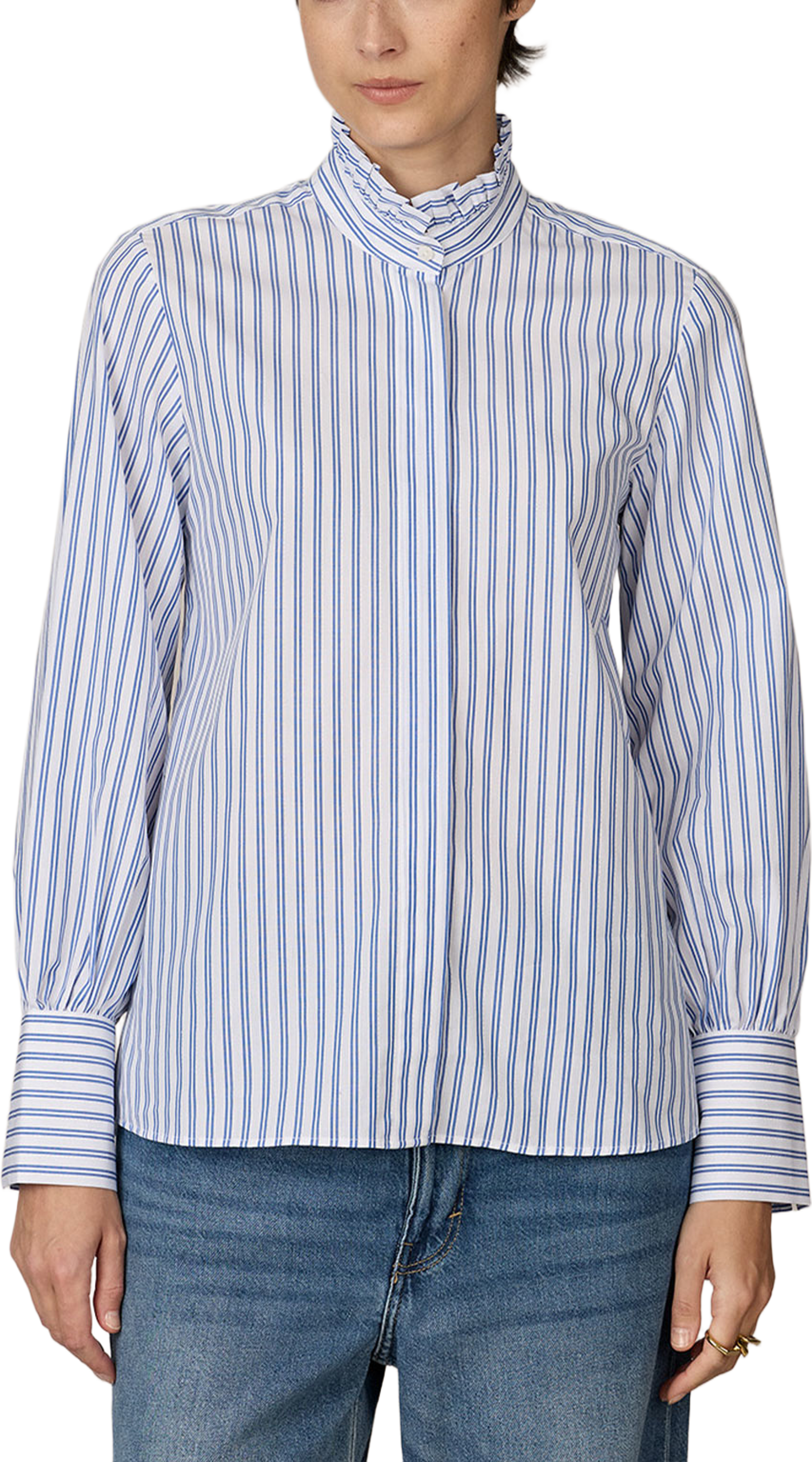 Skjorta Teresa Sapphire Ruffle, från The Shirt Factory, i färgen Blue. Klicka för att öppna bilden i stort format
