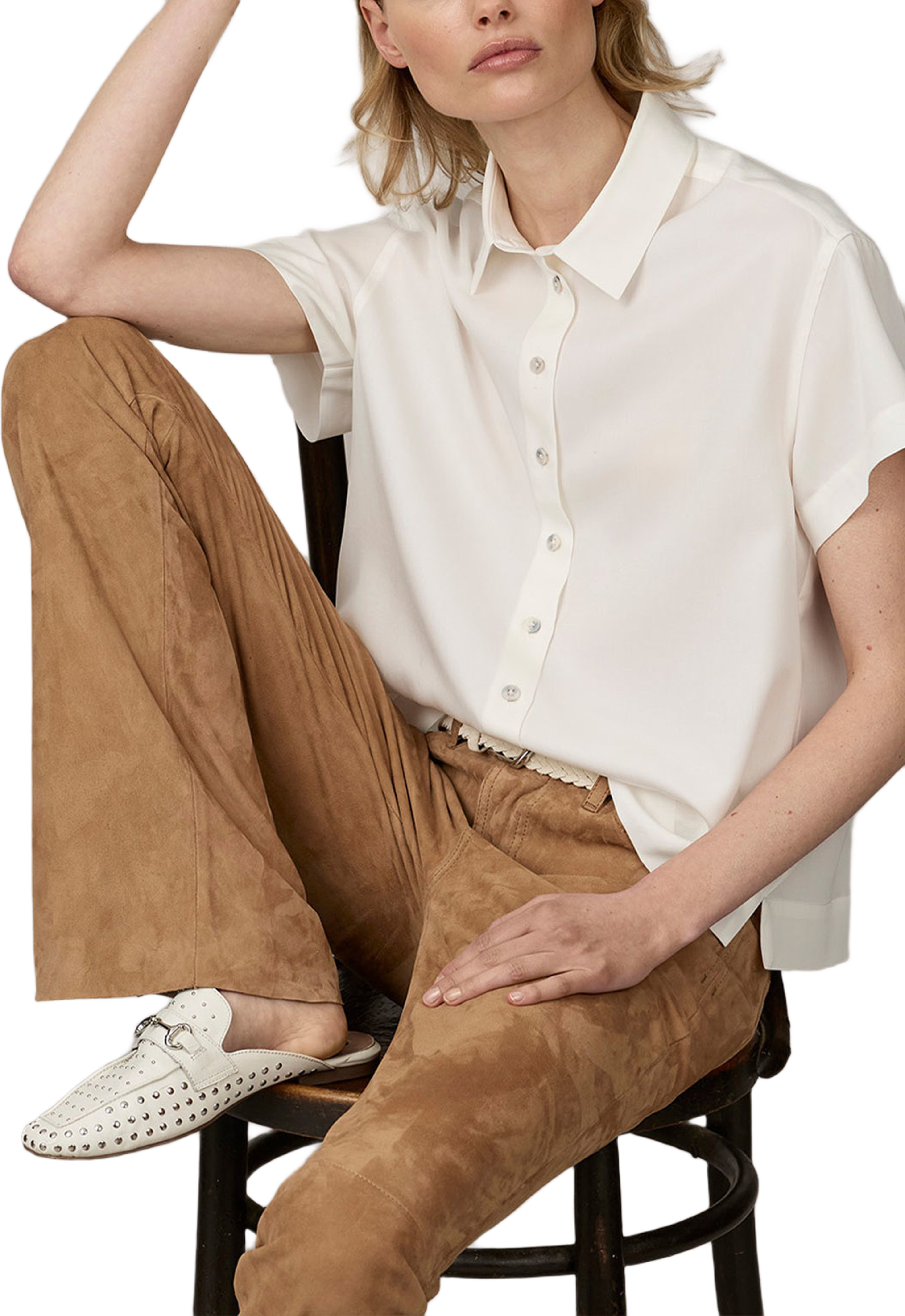 Kortärmad blus esme soft lyocell, från The Shirt Factory, i färgen Off White. Klicka för att öppna bilden i stort format