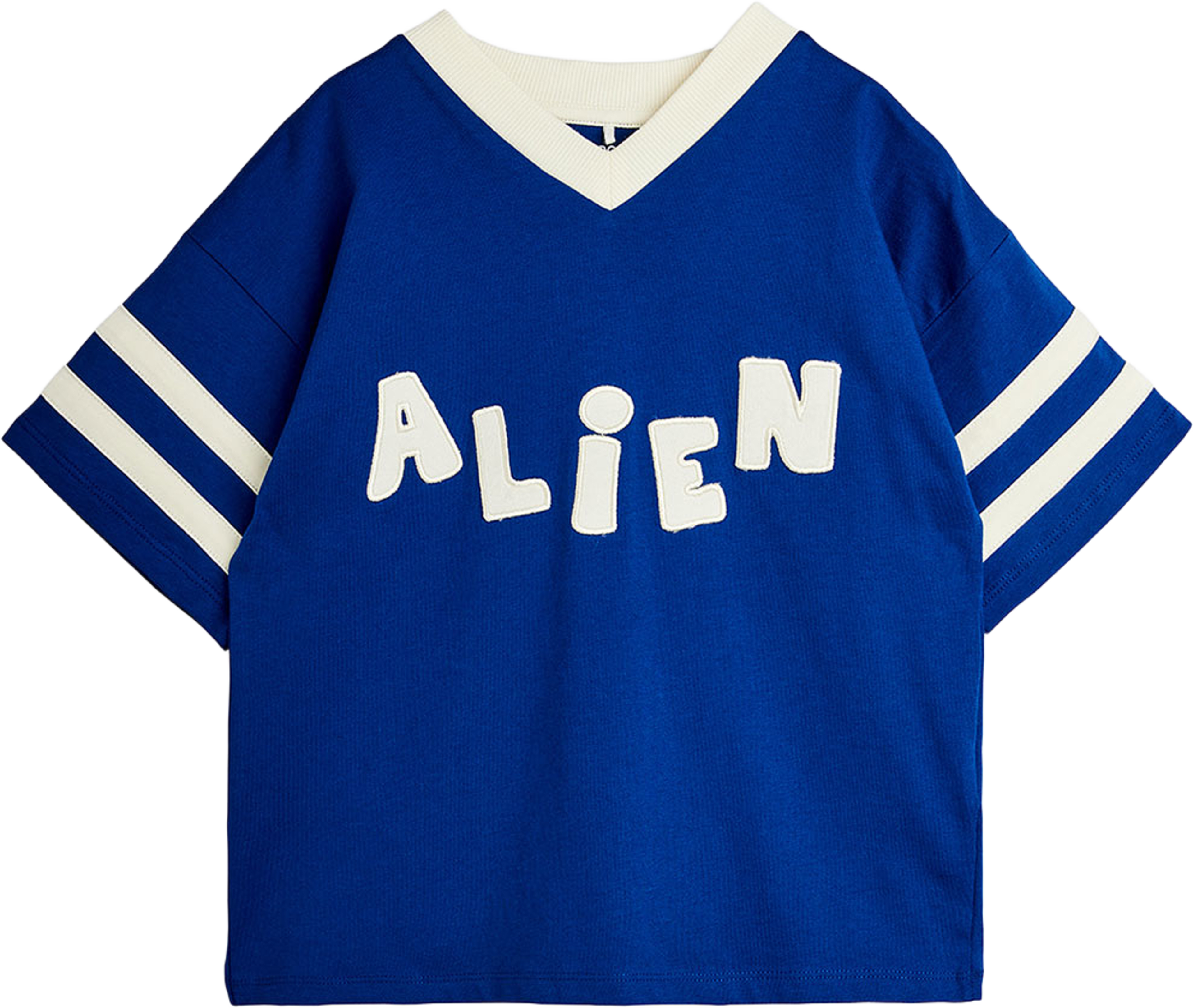 Alien V-Neck T-Shirt, från Mini Rodini, i färgen Blue. Klicka för att öppna bilden i stort format