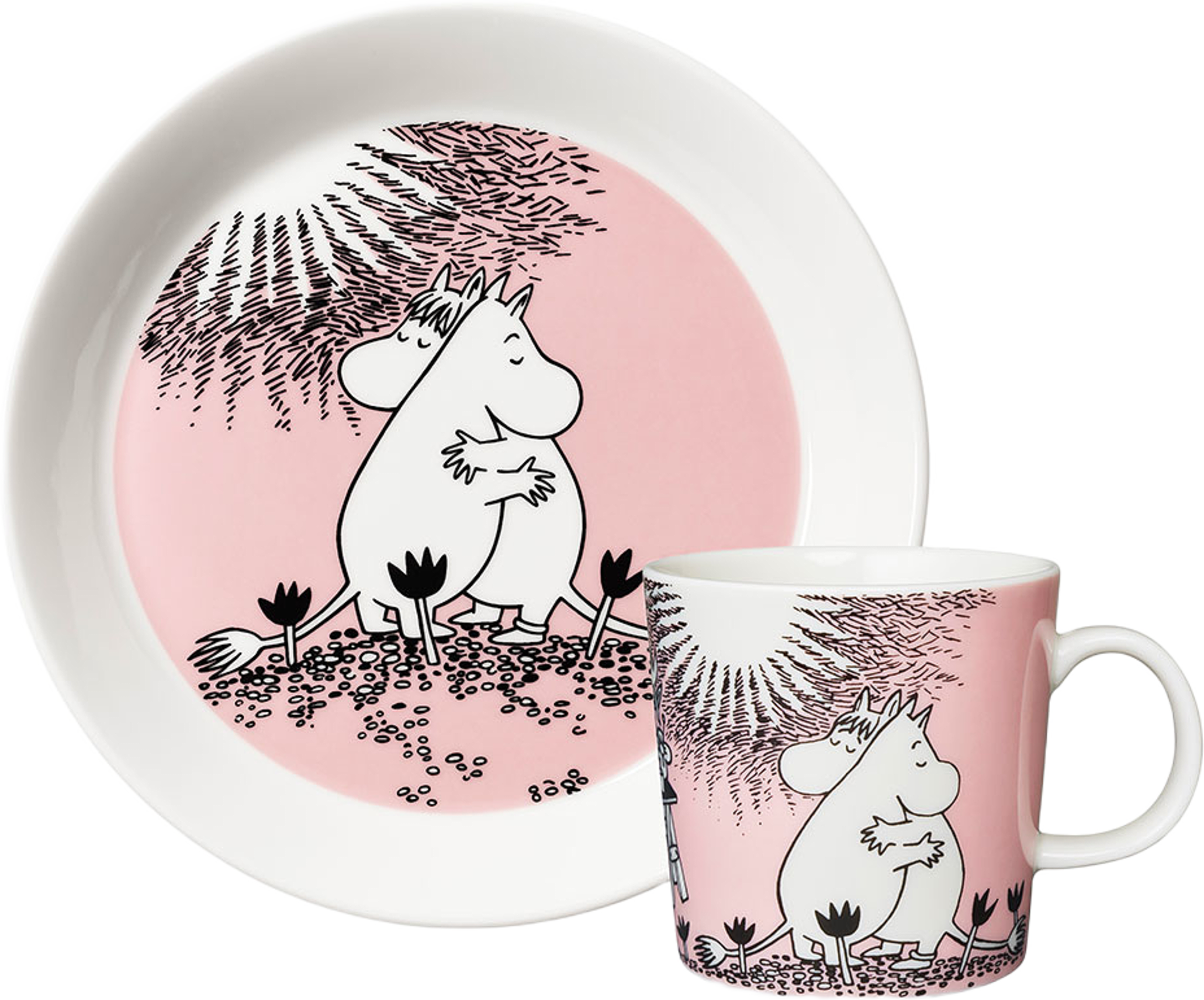 Mumin set mugg & tallrik Kärlek, från Arabia, i färgen Rosa. Klicka för att öppna bilden i stort format