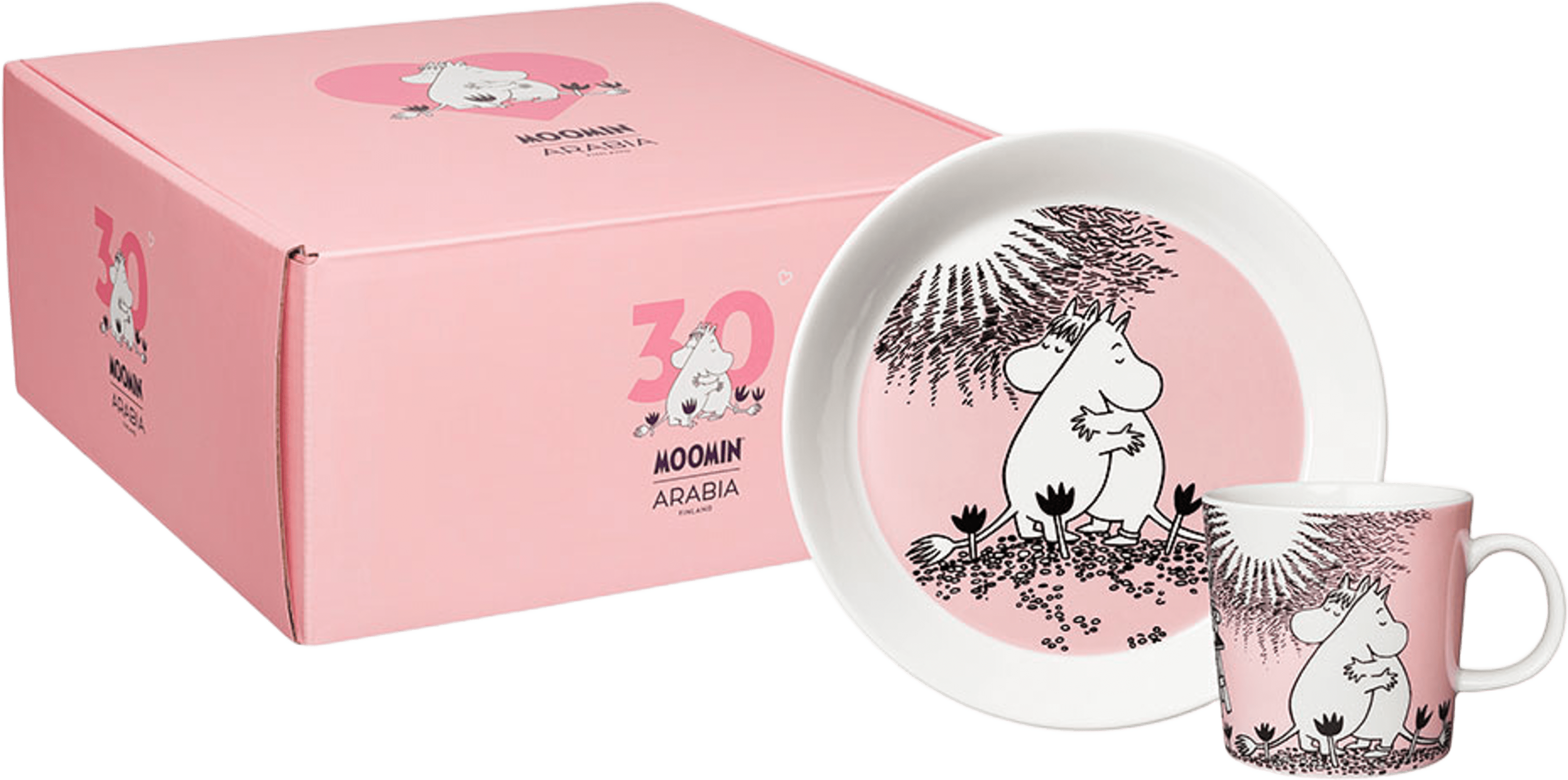 Mumin set mugg & tallrik Kärlek, från Arabia, i färgen Rosa. Klicka för att öppna bilden i stort format