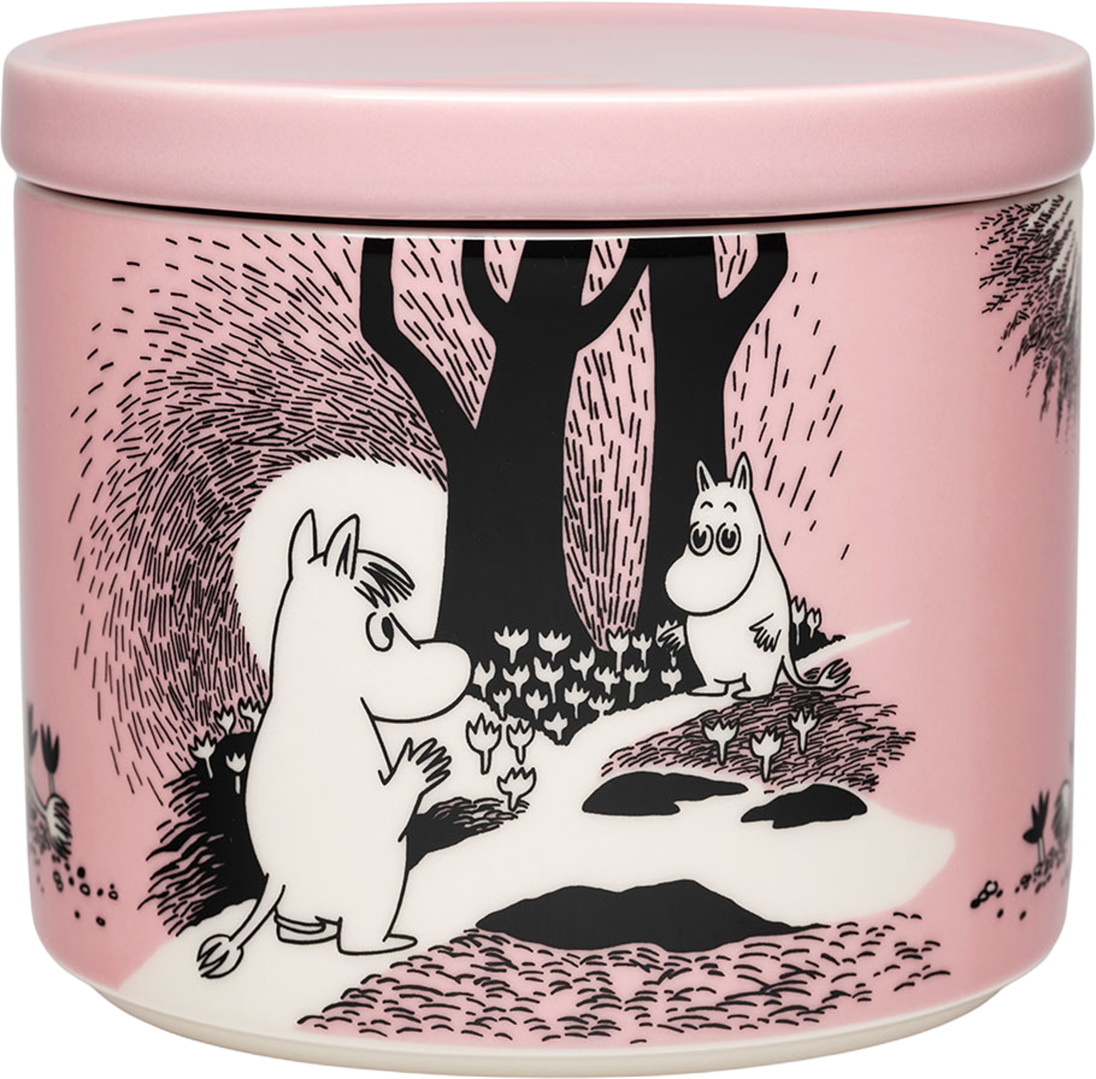 Mumin burk 0,7L Kärlek 30, från Arabia, i färgen Rosa. Klicka för att öppna bilden i stort format