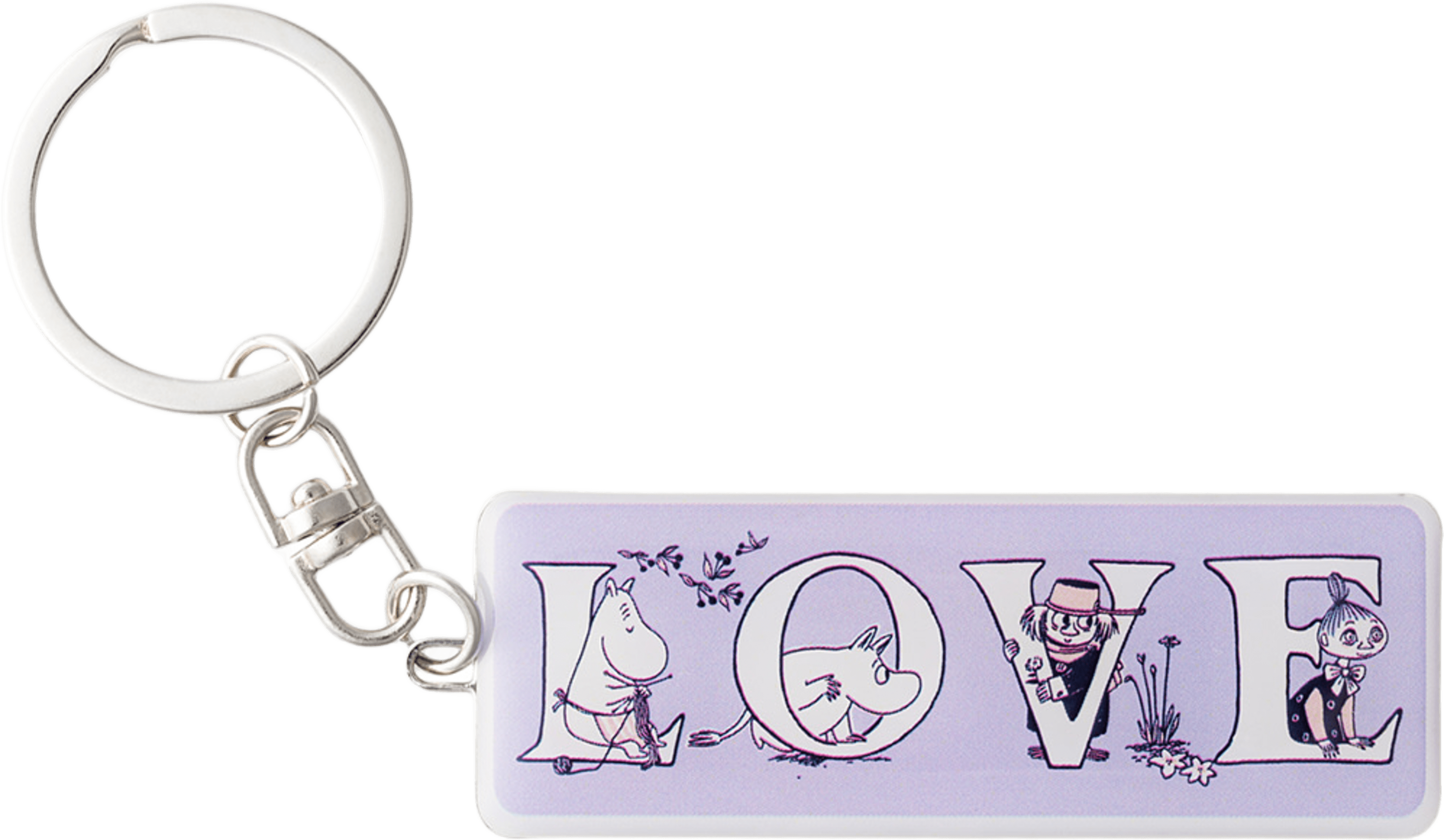 Mumin nyckelring Alfabet Kärlek, från Arabia, i färgen Lila. Klicka för att öppna bilden i stort format