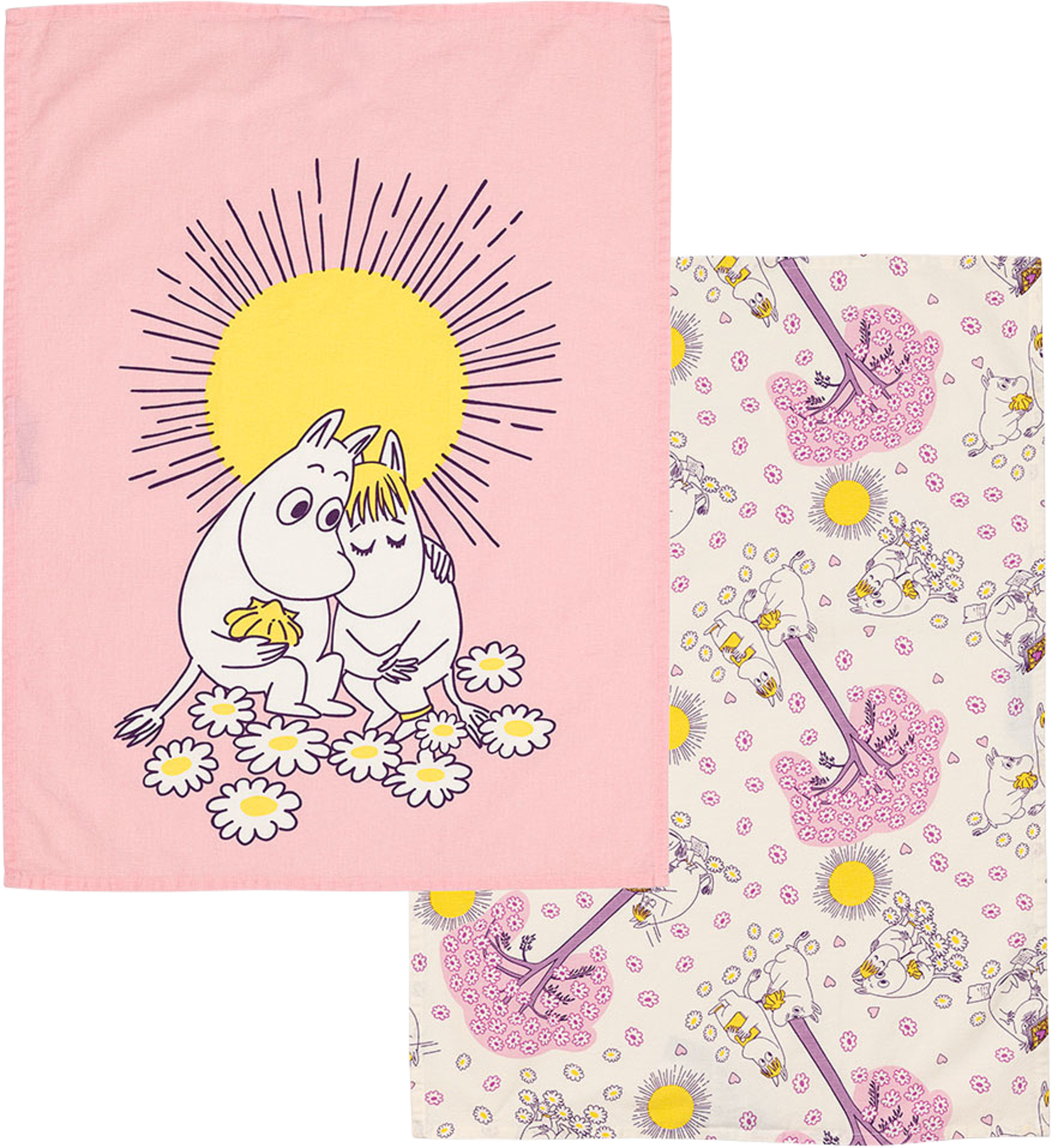 Mumin kökshandduk set 50x70 Förälskade GOTS, från Arabia, i färgen Rosa. Klicka för att öppna bilden i stort format