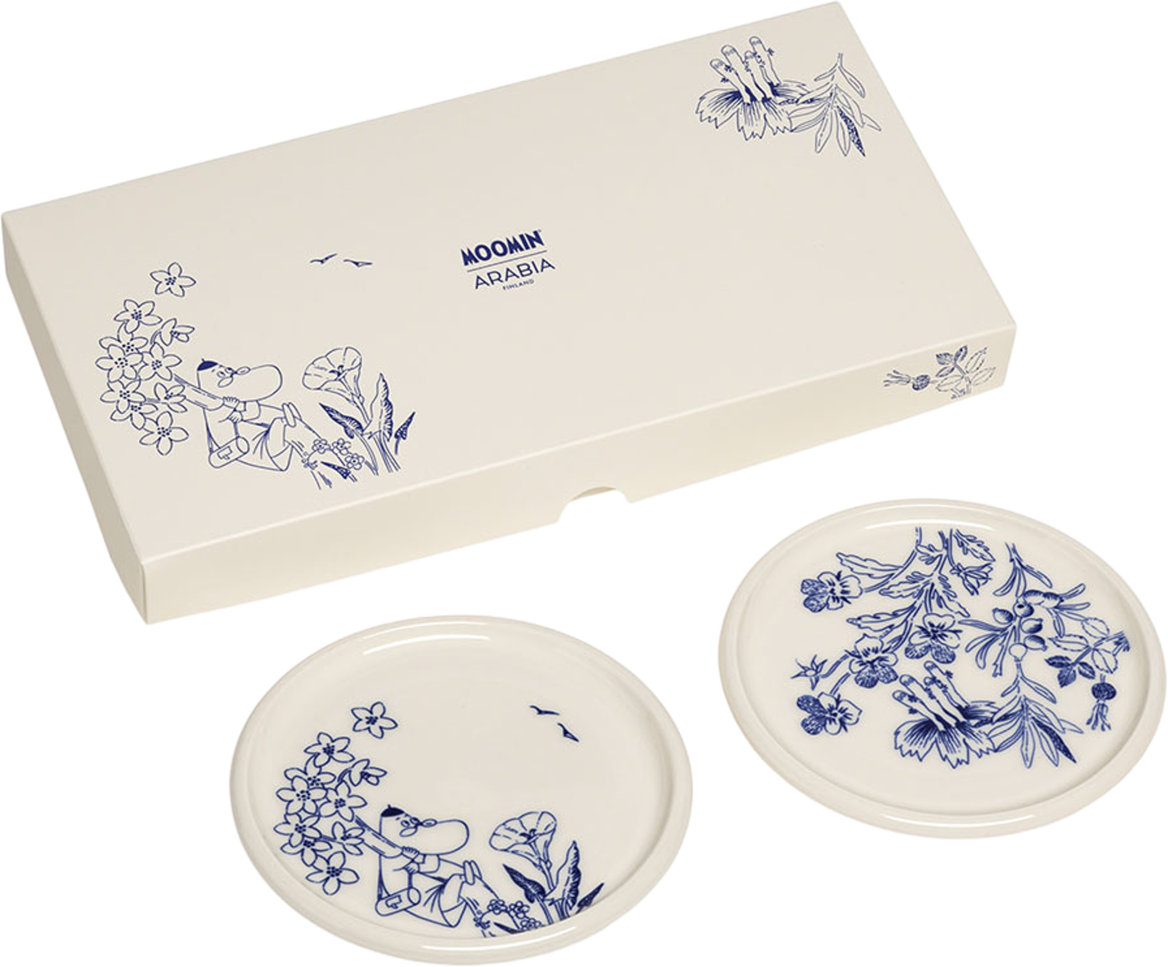 Mumin mini tallrik 12cm Haru 2st, från Arabia, i färgen Blå/Vit. Klicka för att öppna bilden i stort format