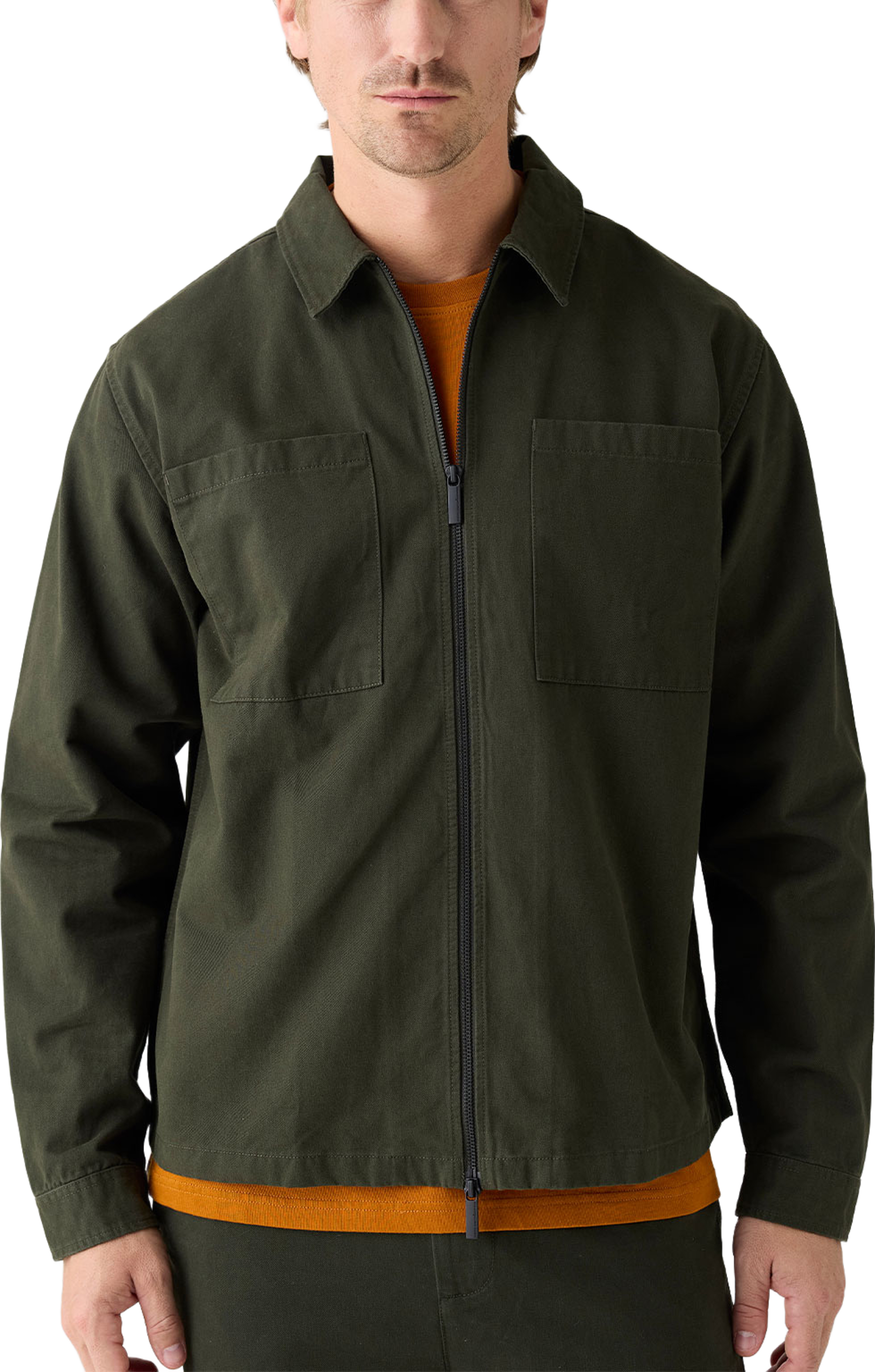 Twill zip overshirt, från Knowledge Cotton Apparel, i färgen 1090 Forrest Night. Klicka för att öppna bilden i stort format