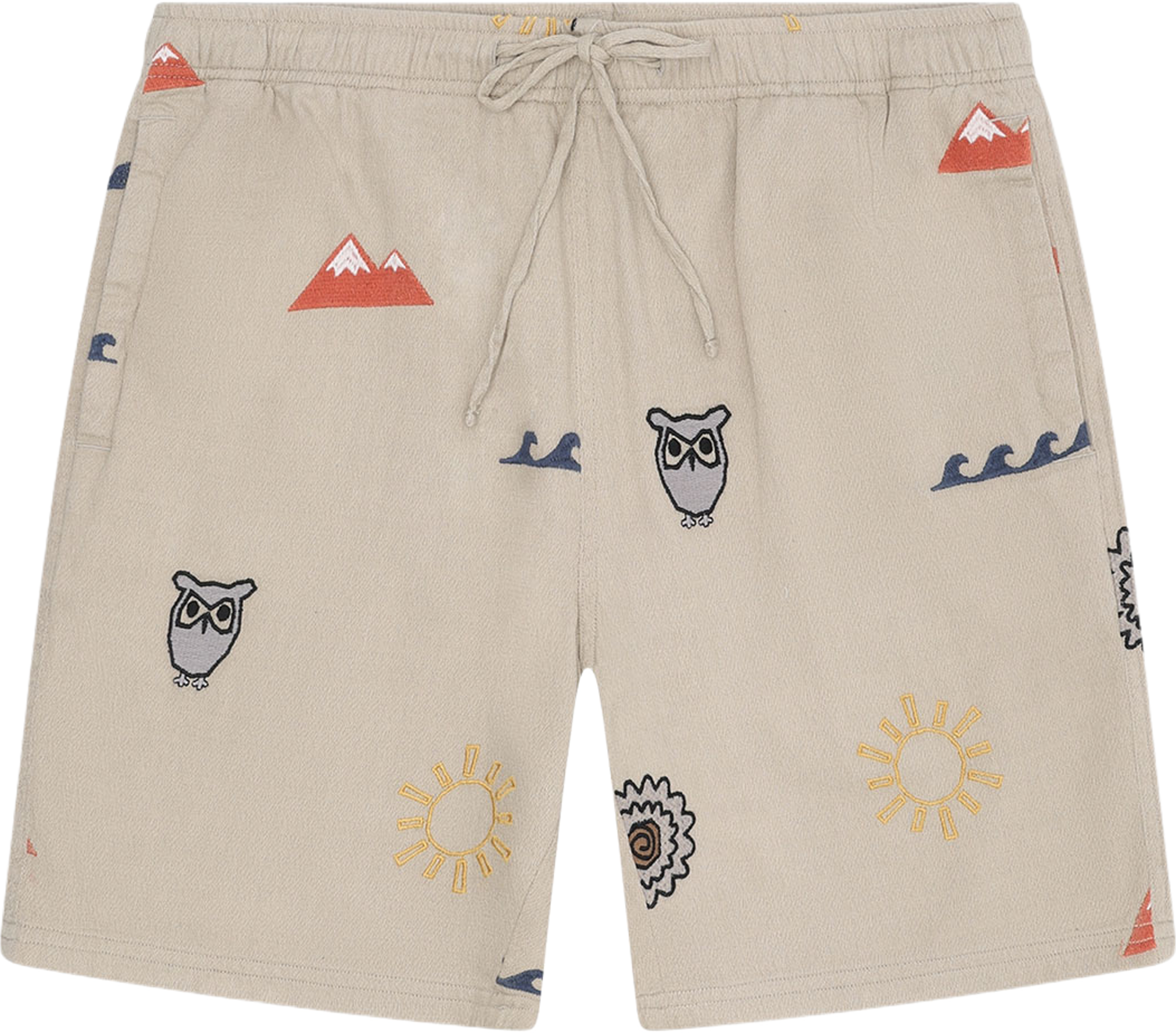 Fig loose embroidery shorts, från Knowledge Cotton Apparel, i färgen 1228 Light Feather Gray. Klicka för att öppna bilden i stort format