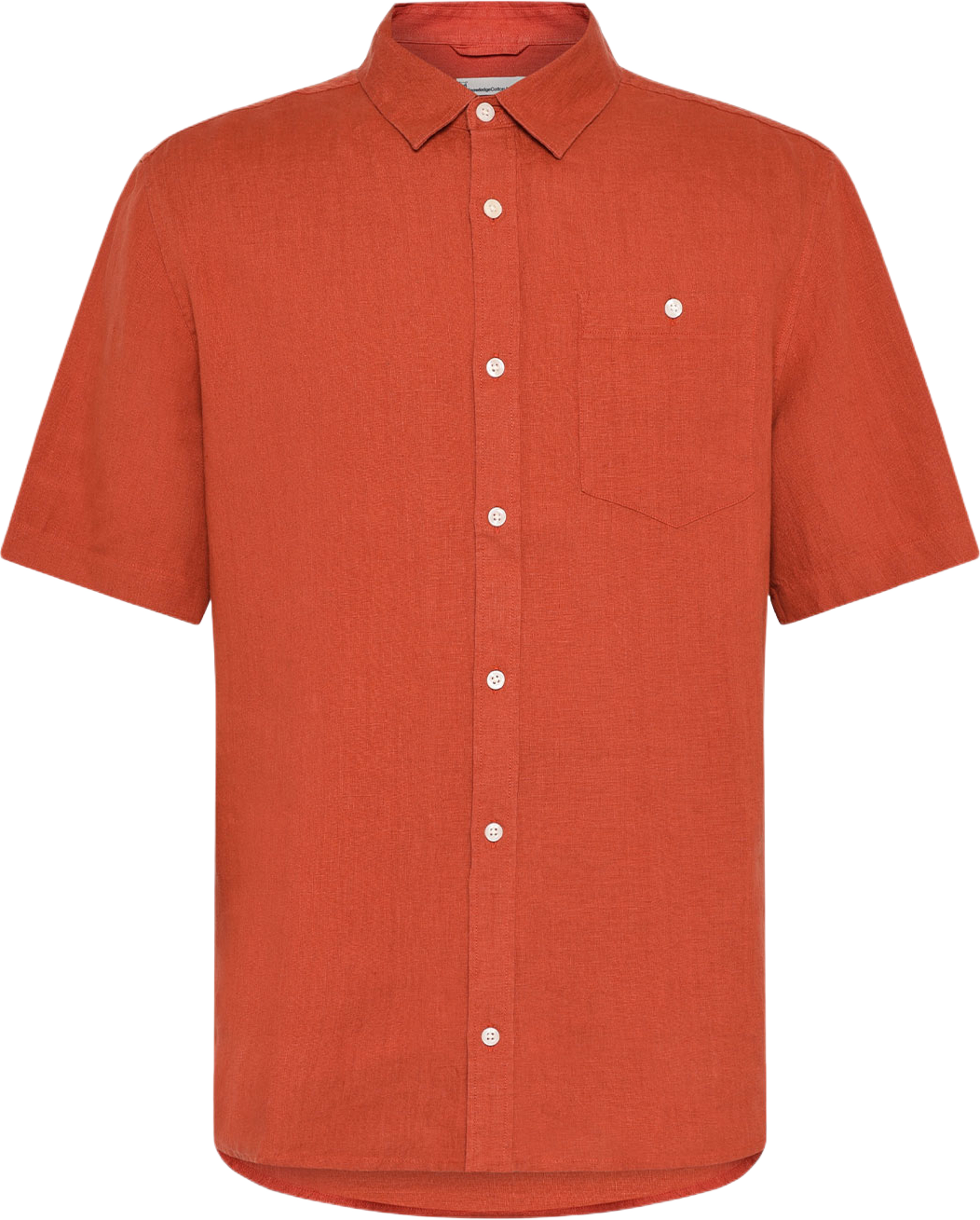 Regular linen short sleeve shirt, från Knowledge Cotton Apparel, i färgen 1488 Burnt Brick. Klicka för att öppna bilden i stort format