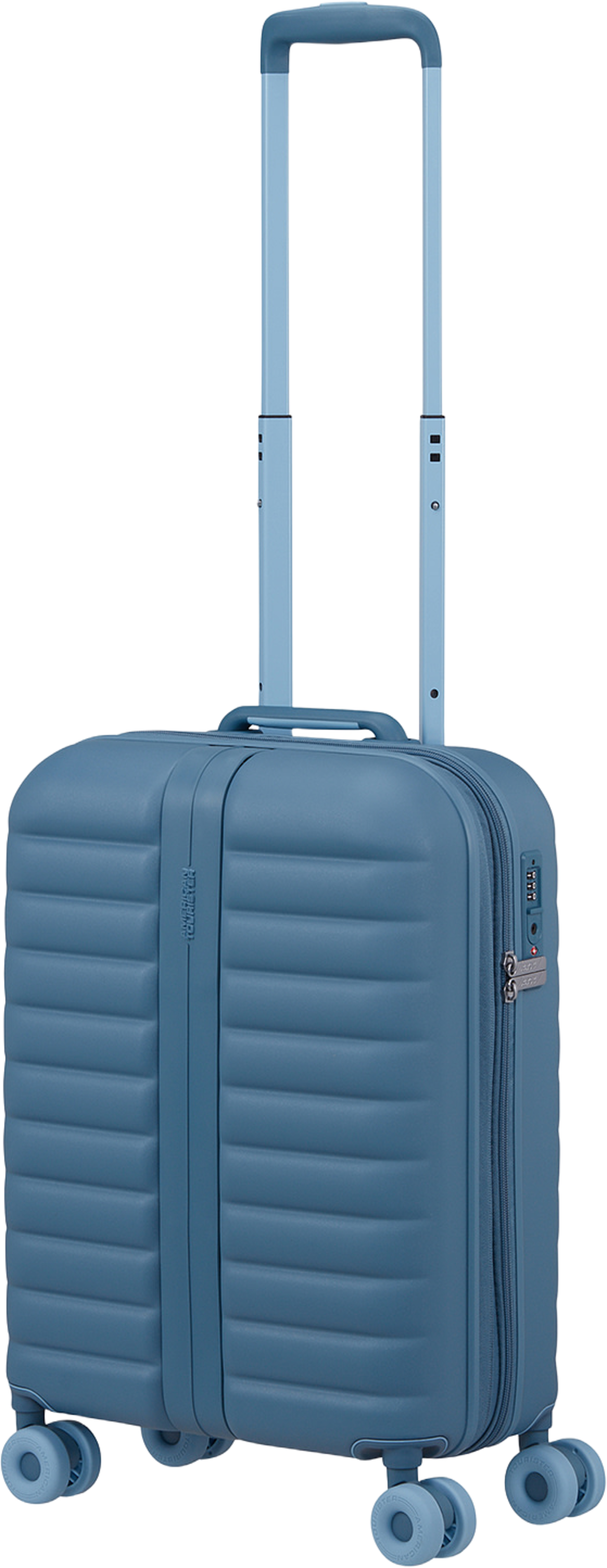 Neovibe expanderbar kabinväska, från American Tourister, i färgen Steel Blue. Klicka för att öppna bilden i stort format