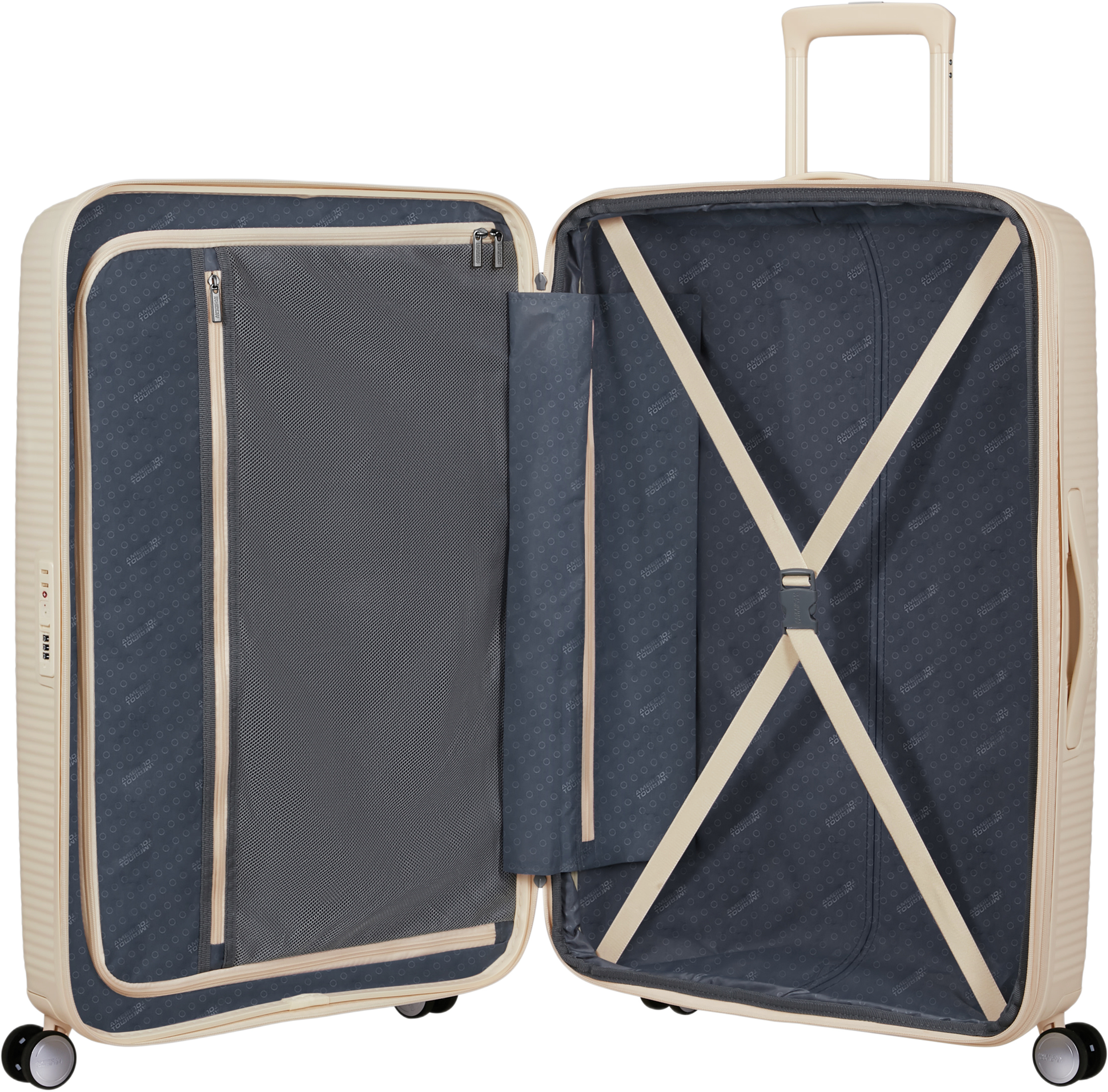 Soundbox expanderbar kabinväska 77 cm, från American Tourister, i färgen Coconut Sand. Klicka för att öppna bilden i stort format