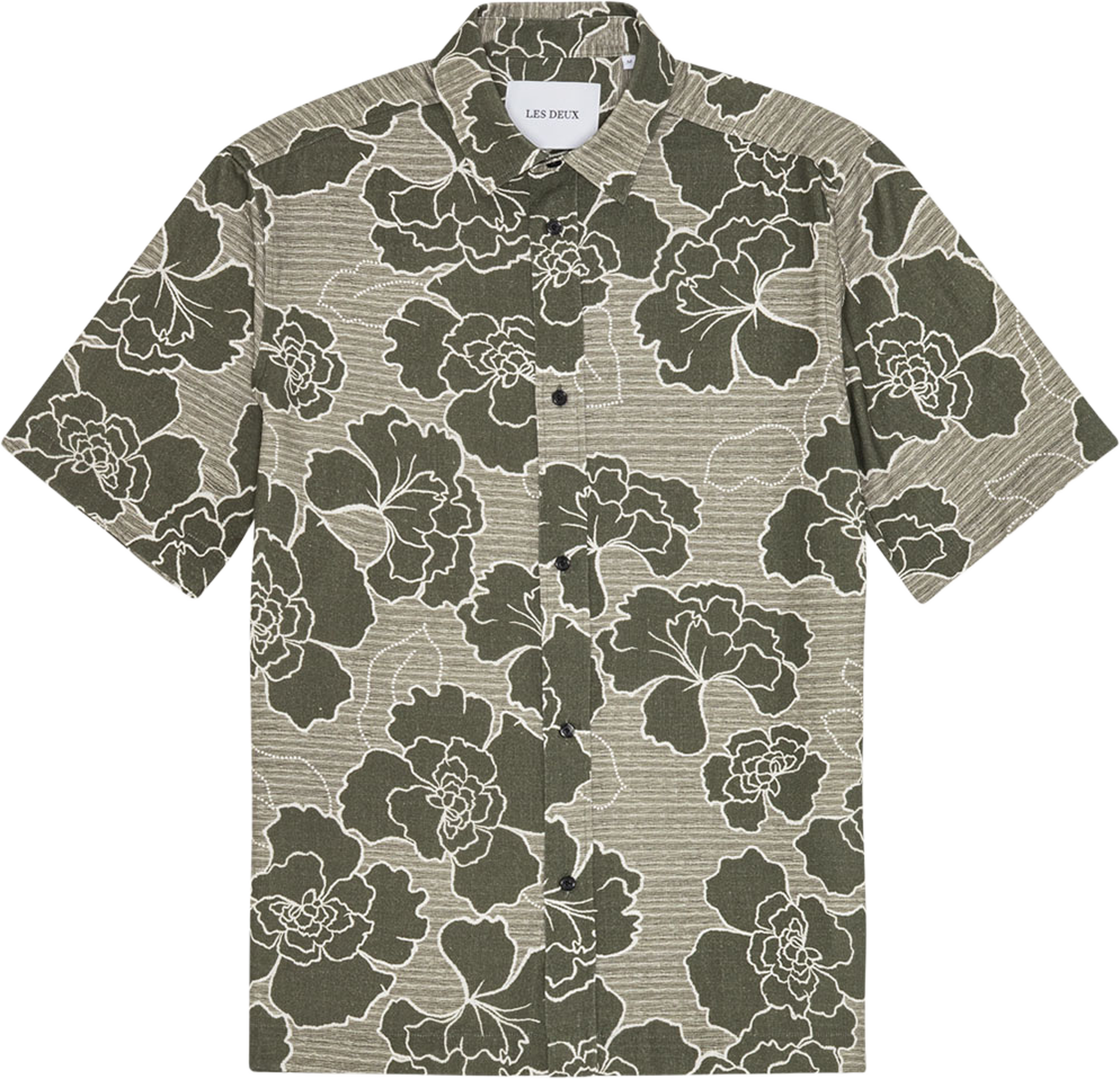 Charlie Poppy AOP SS Shirt, från LES DEUX, i färgen Olive Night Green. Klicka för att öppna bilden i stort format