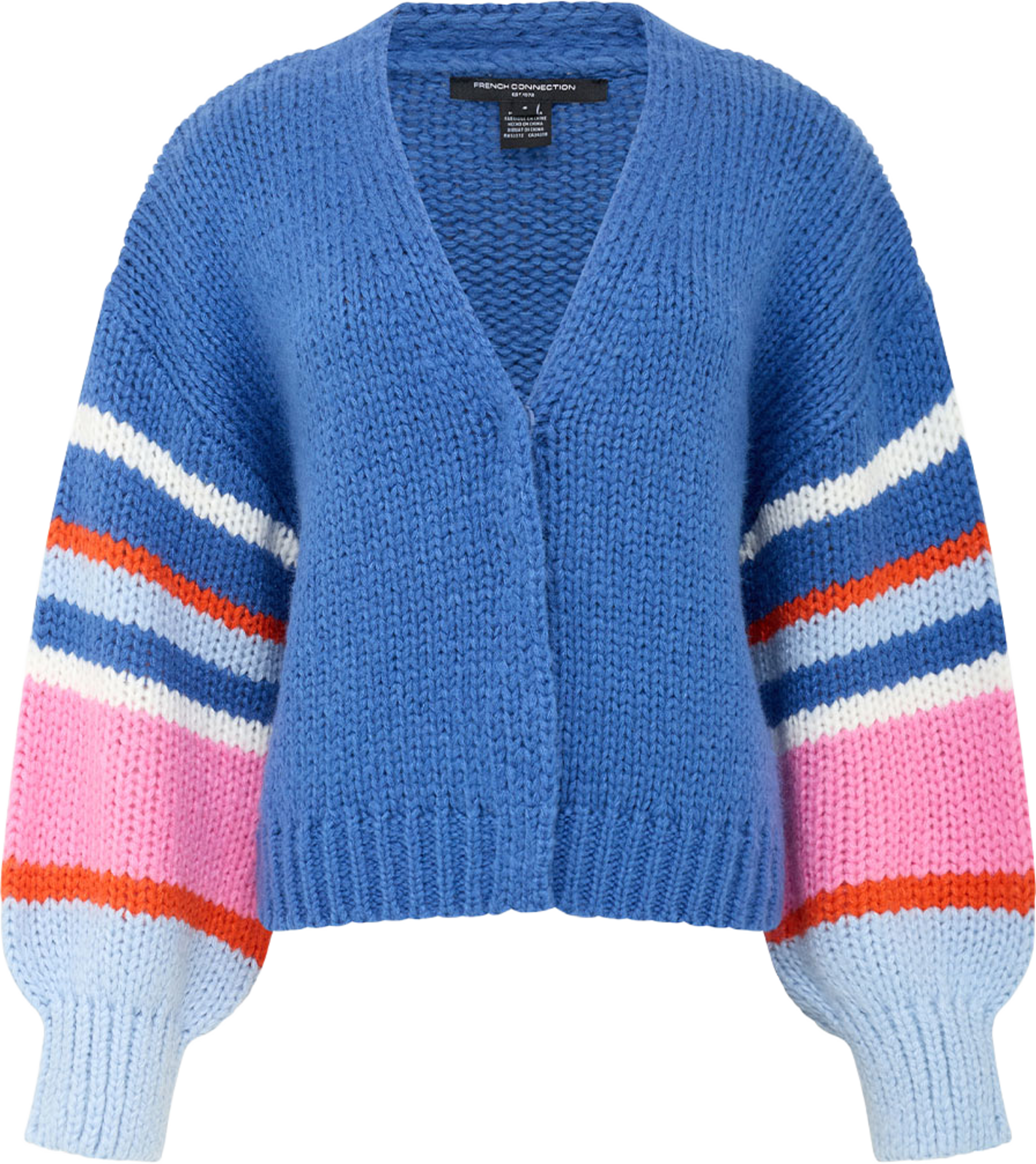 Monroe Colour Striped Sleeve Cardigan, från French Connection, i färgen Azure Blue Multi. Klicka för att öppna bilden i stort format