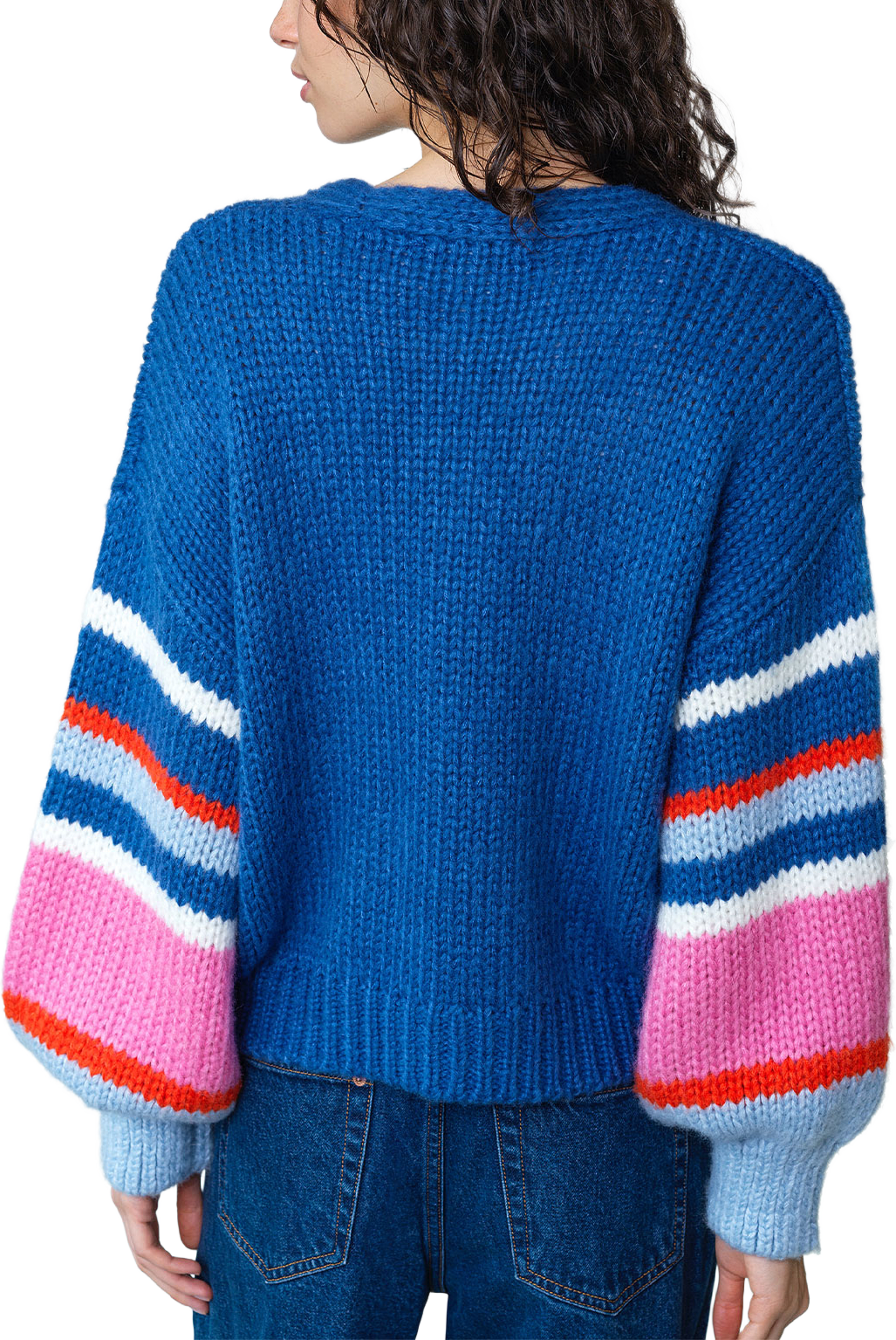 Monroe Colour Striped Sleeve Cardigan, från French Connection, i färgen Azure Blue Multi. Klicka för att öppna bilden i stort format