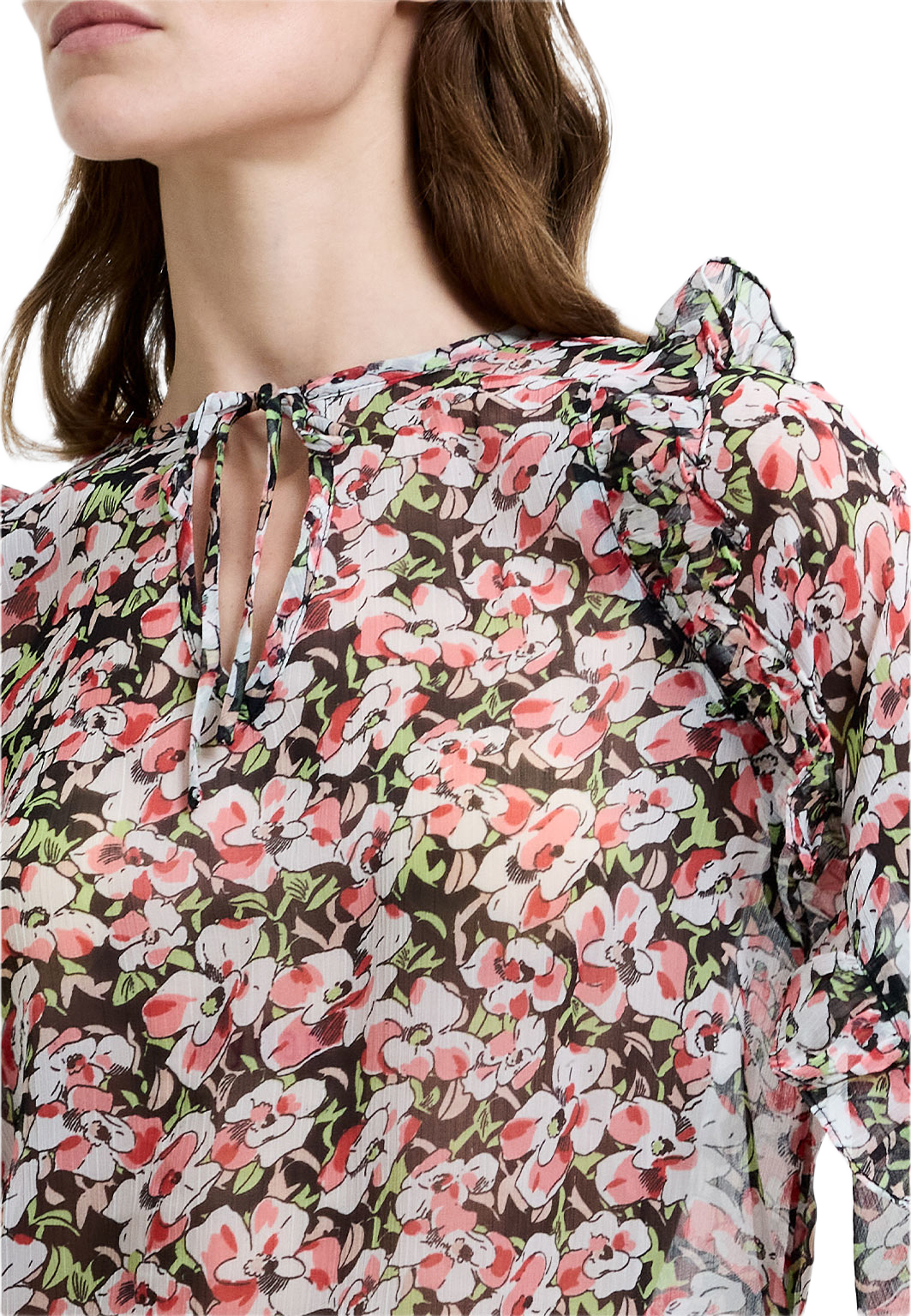 Molly Emina Ruffle Sleeve Top, från French Connection, i färgen Black Multi. Klicka för att öppna bilden i stort format