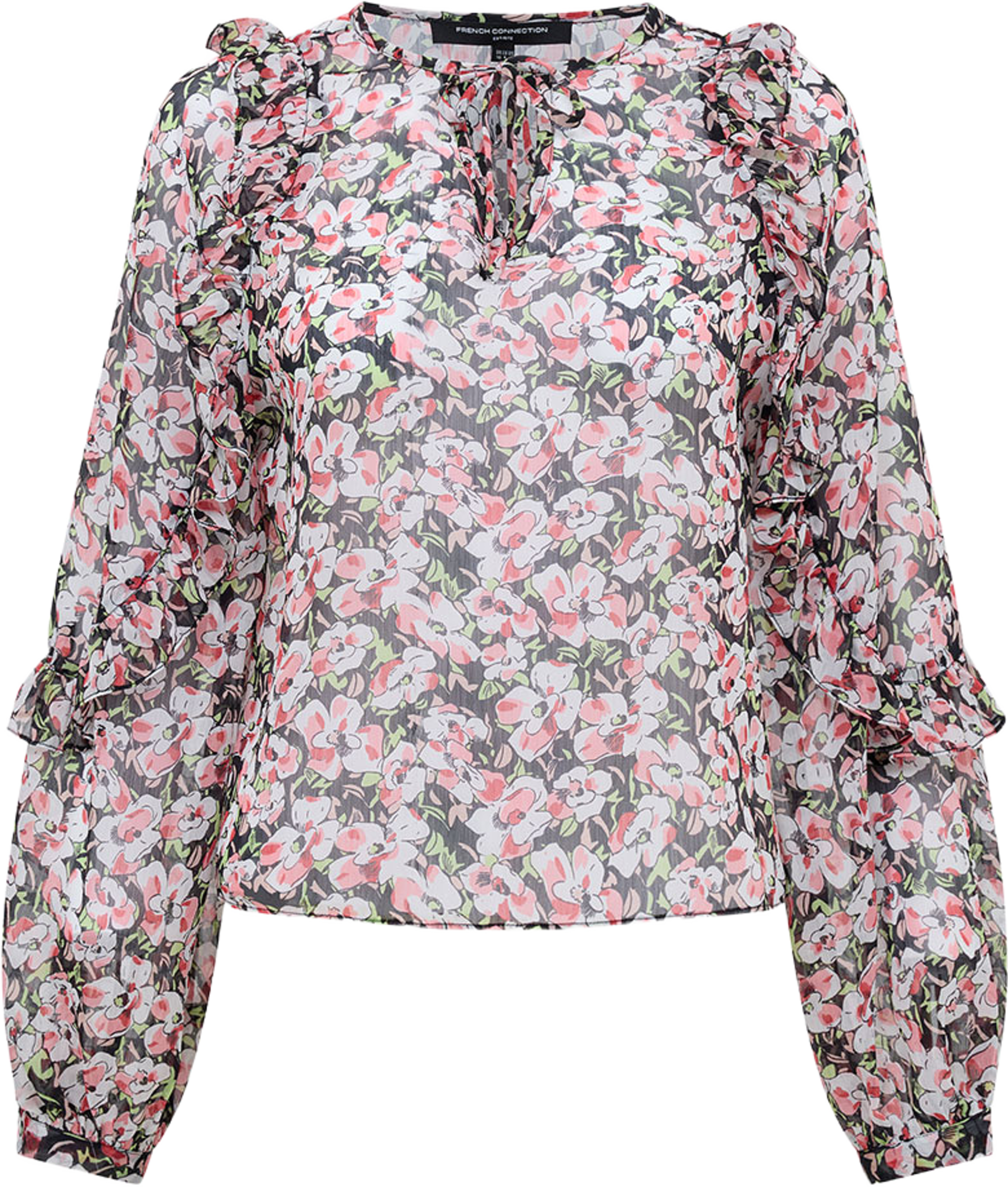 Molly Emina Ruffle Sleeve Top, från French Connection, i färgen Black Multi. Klicka för att öppna bilden i stort format